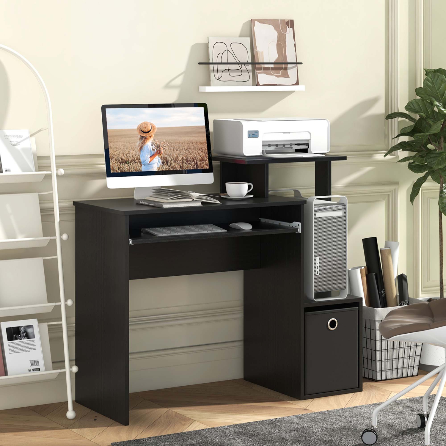 Bureau d'ordinateur compact avec plateau pour clavier de Costway Home Office