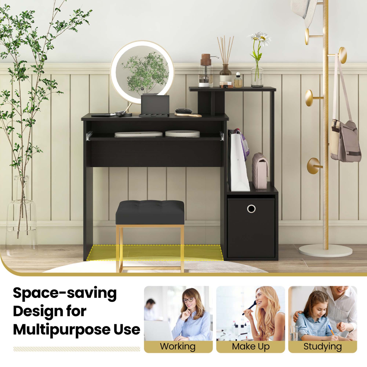Bureau d'ordinateur compact avec plateau pour clavier de Costway Home Office