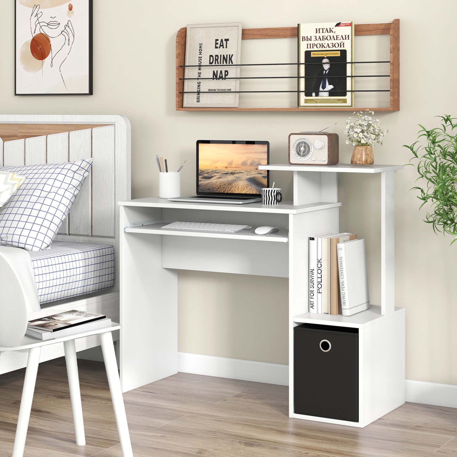 Bureau d'ordinateur compact avec plateau pour clavier de Costway Home Office