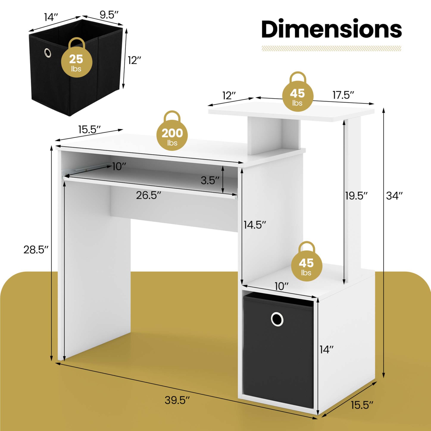 Bureau d'ordinateur compact avec plateau pour clavier de Costway Home Office