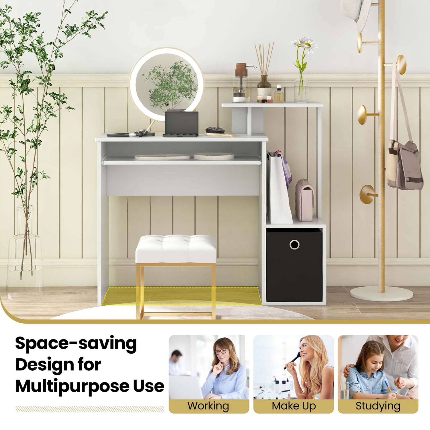 Bureau d'ordinateur compact avec plateau pour clavier de Costway Home Office