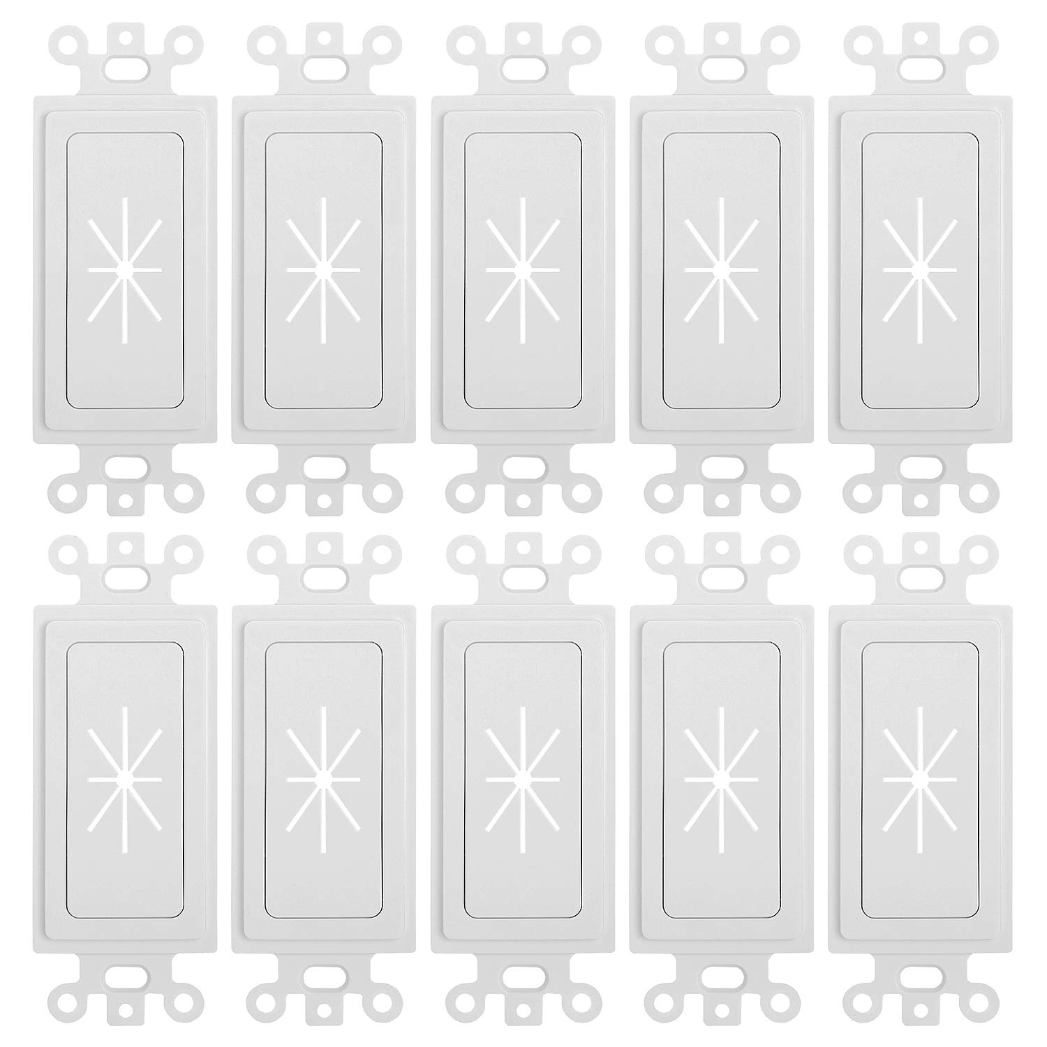 Cmple - 10 Pack Flexible Adapter Insert for Decorator Wall Plate 1-Gang Wall Plate with Flexible Opening Pass Through Single Gang Wall Plate for