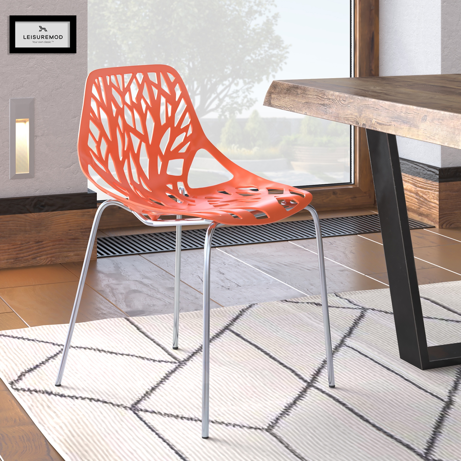 LeisureMod Modern Asbury Dining Chair with Chrome Legs – Stylish and Durable for Dining Rooms, Kitchens, and Offices
