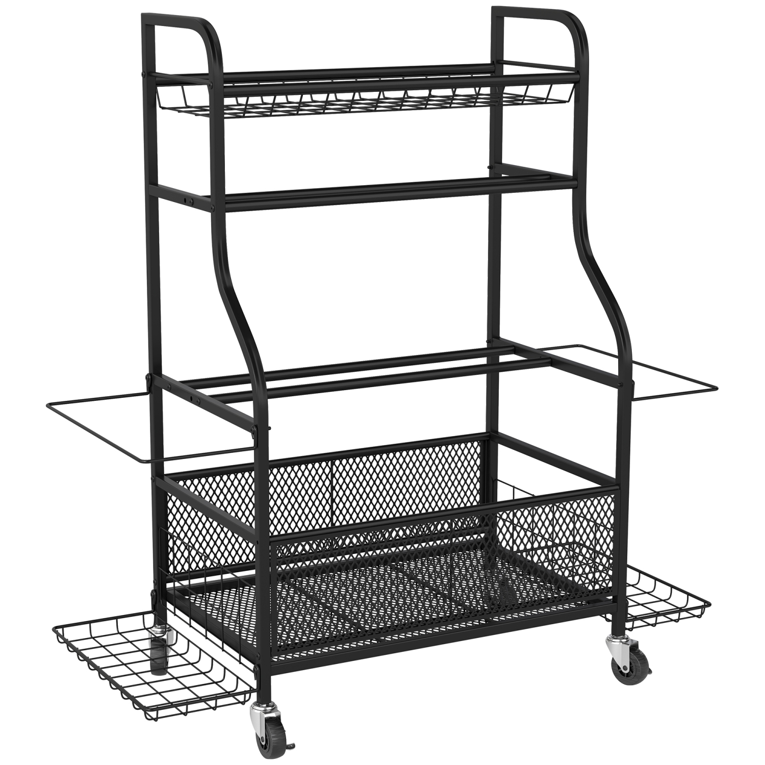 Soozier Sports Equipment Organizer, Rolling Garage Storage Rack with Wheels, Steel Home Gym Storage Cart with Dumbbell Rack, Ball Storage Holder,