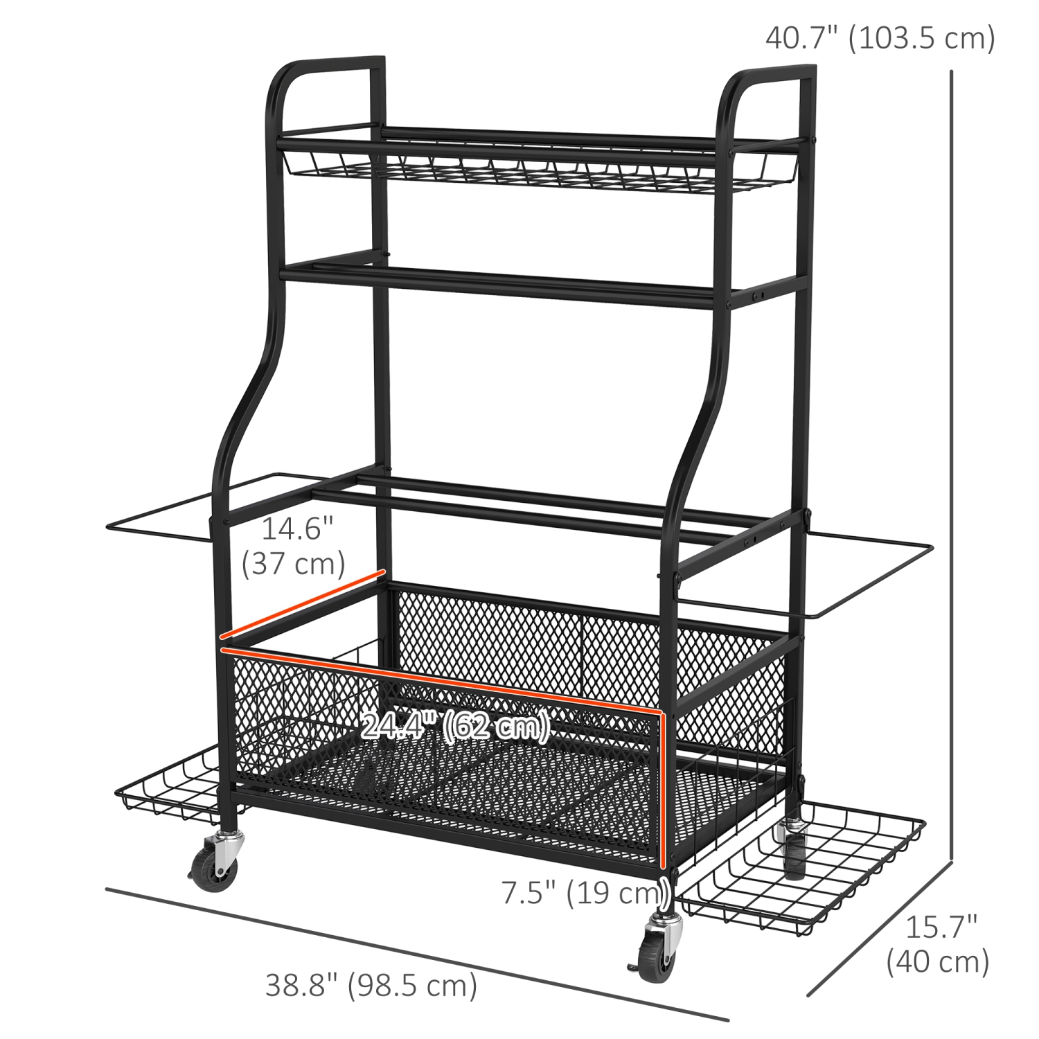 Soozier Sports Equipment Organizer, Rolling Garage Storage Rack with Wheels, Steel Home Gym Storage Cart with Dumbbell Rack, Ball Storage Holder,
