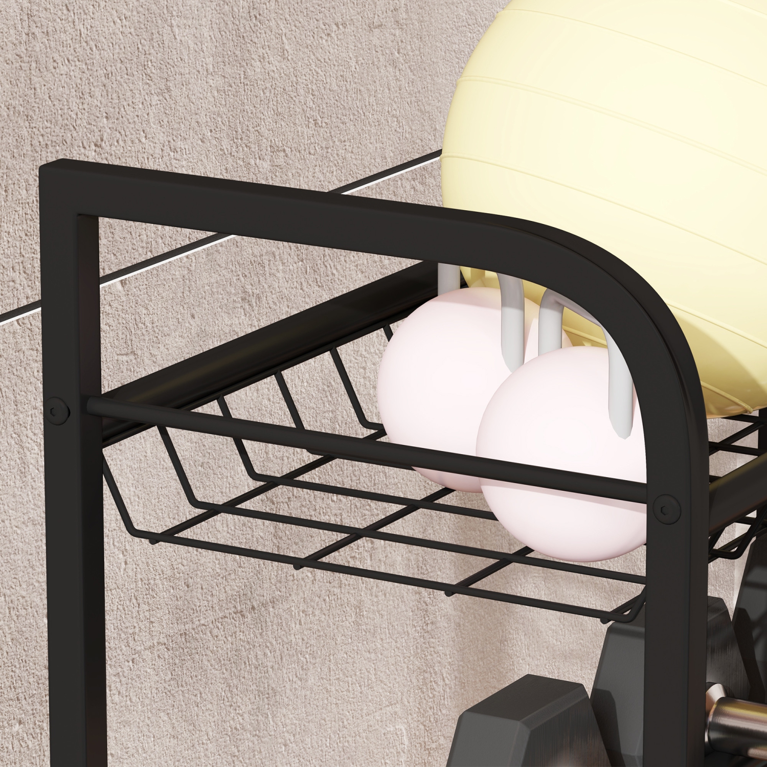 Soozier Sports Equipment Organizer, Rolling Garage Storage Rack with Wheels, Steel Home Gym Storage Cart with Dumbbell Rack, Ball Storage Holder,