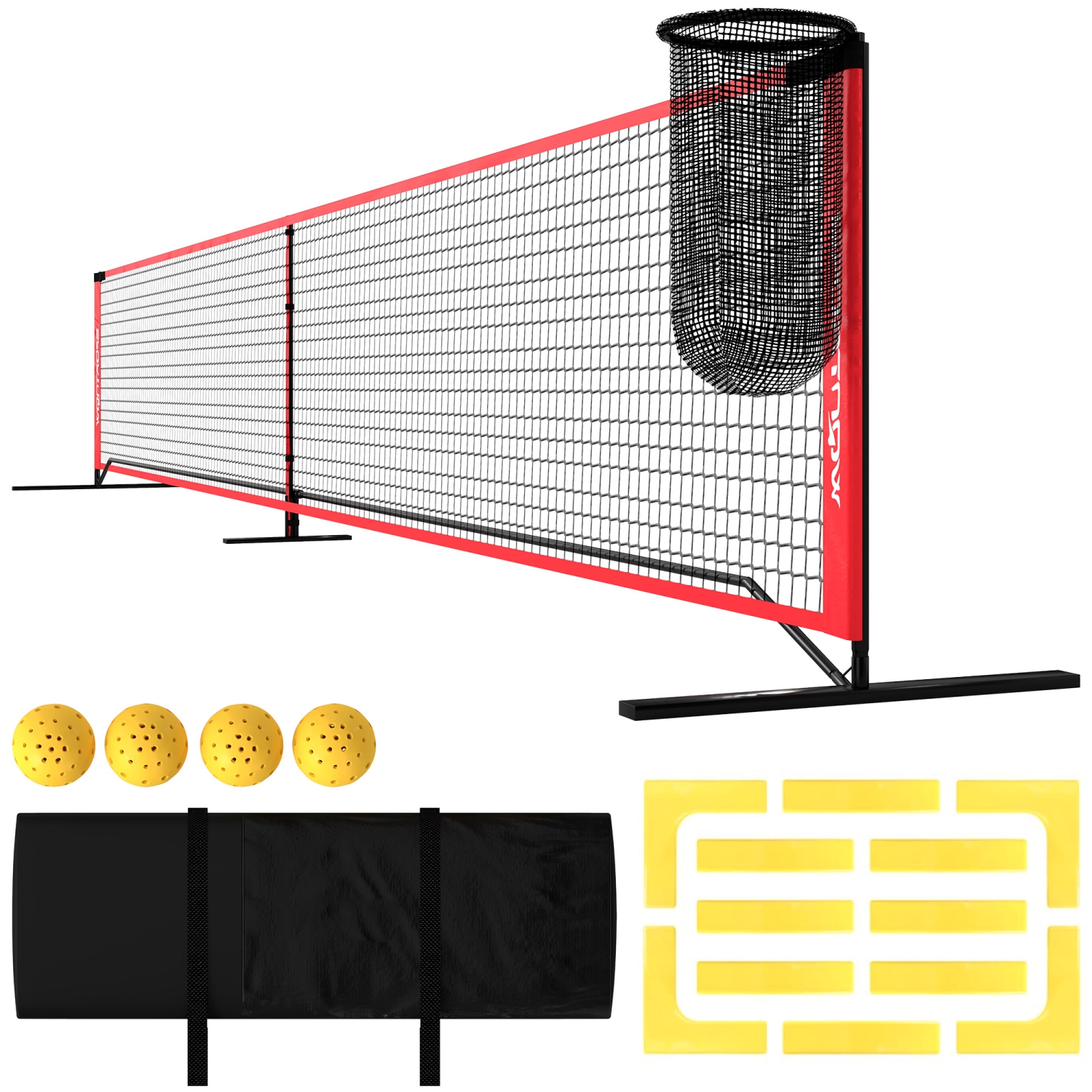 Soozier Pickleball Net Portable Set, Regulation 22 FT Pickleball Set with Net, Ball Collector, Court Marking Kit, Pickle Balls, Carrying Bag for