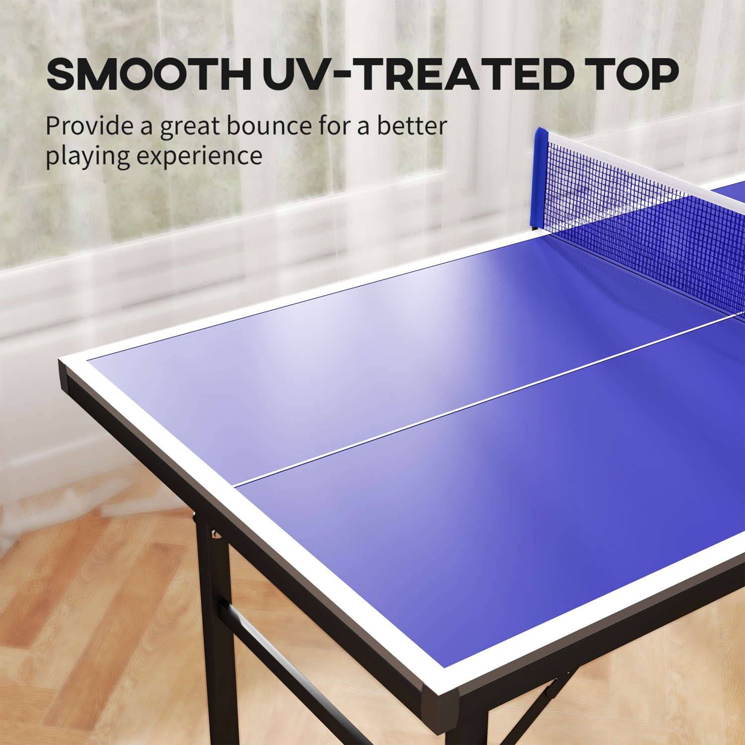 Soozier 5' x 2.5' Mini Ping Pong Table with Professional UV Treated Tabletop, Foldable Table Tennis Table with Adjustable Feet and Net for Outdoor