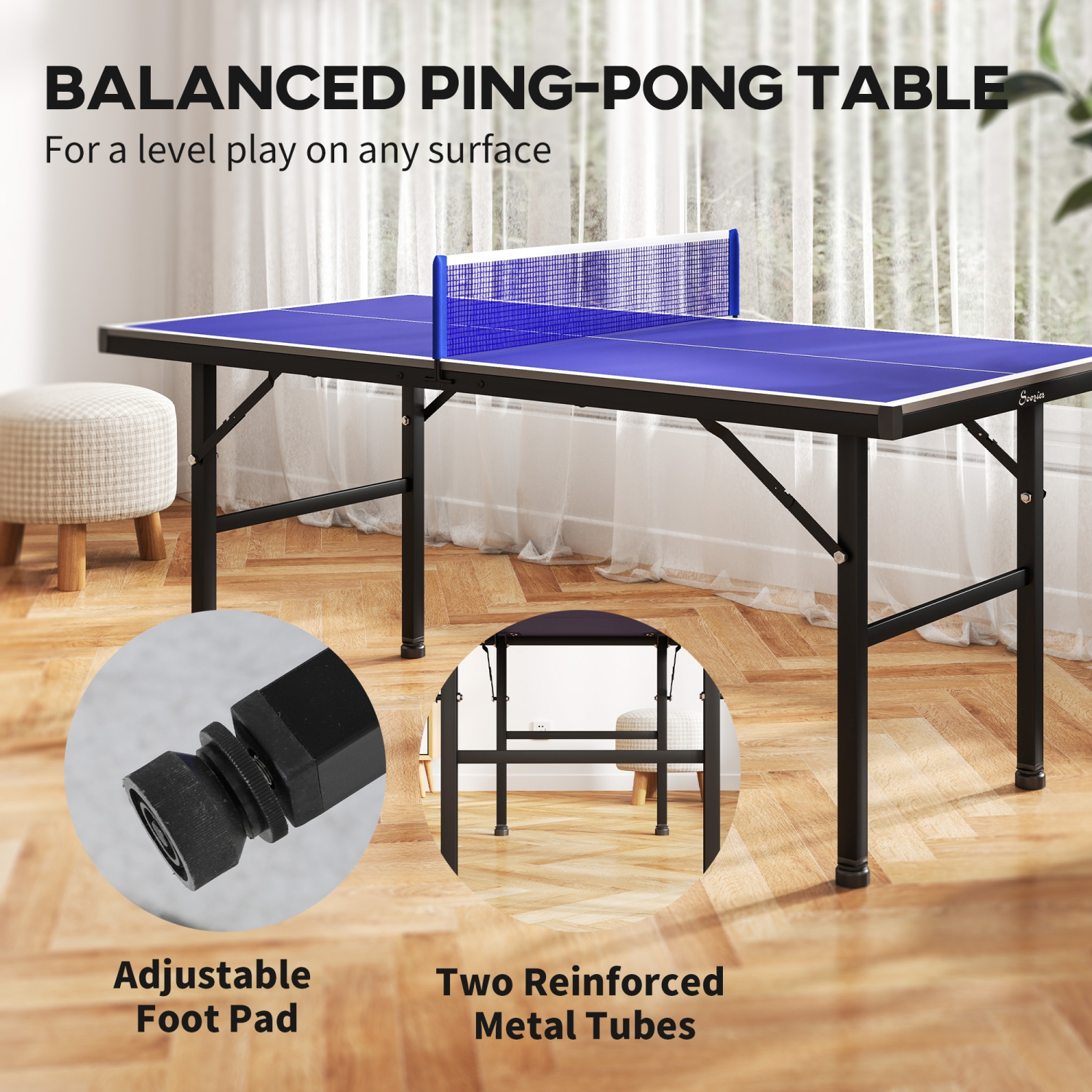 Soozier 5' x 2.5' Mini Ping Pong Table with Professional UV Treated Tabletop, Foldable Table Tennis Table with Adjustable Feet and Net for Outdoor
