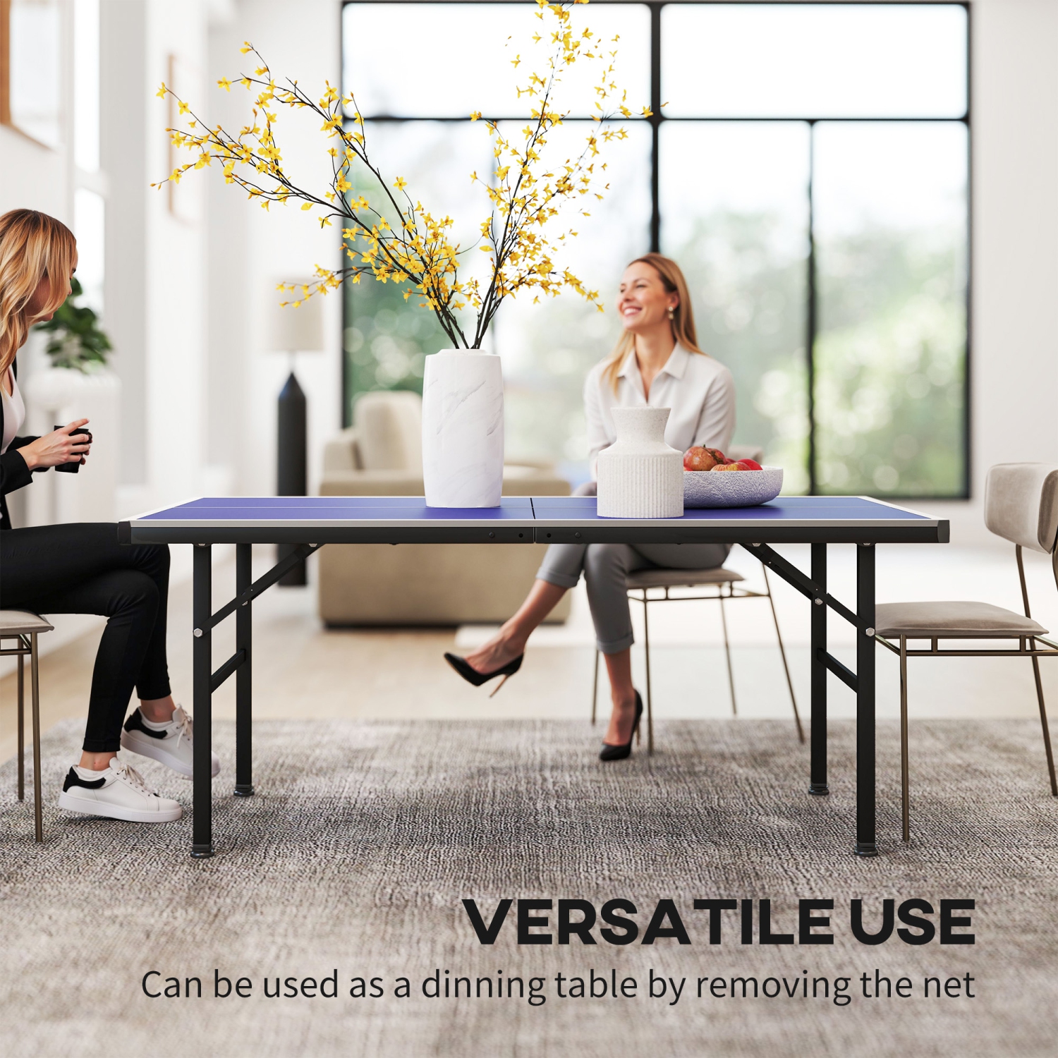 Soozier 5' x 2.5' Mini Ping Pong Table with Professional UV Treated Tabletop, Foldable Table Tennis Table with Adjustable Feet and Net for Outdoor