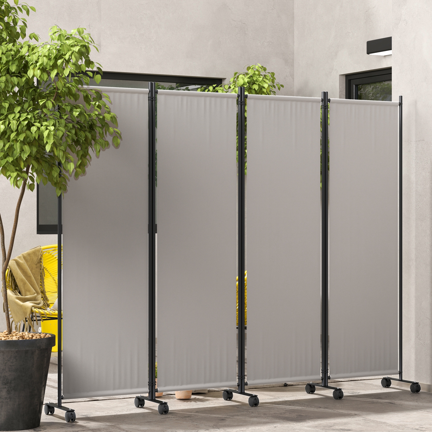Outsunny 4 Panel Folding Room Divider with Lockable Wheels, 5.6ft Rolling Privacy Screen, Portable Freestanding Room Partition Separator for Home