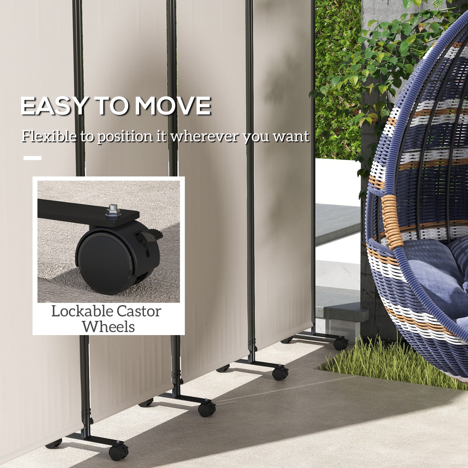 Outsunny 4 Panel Folding Room Divider with Lockable Wheels, 5.6ft Rolling Privacy Screen, Portable Freestanding Room Partition Separator for Home