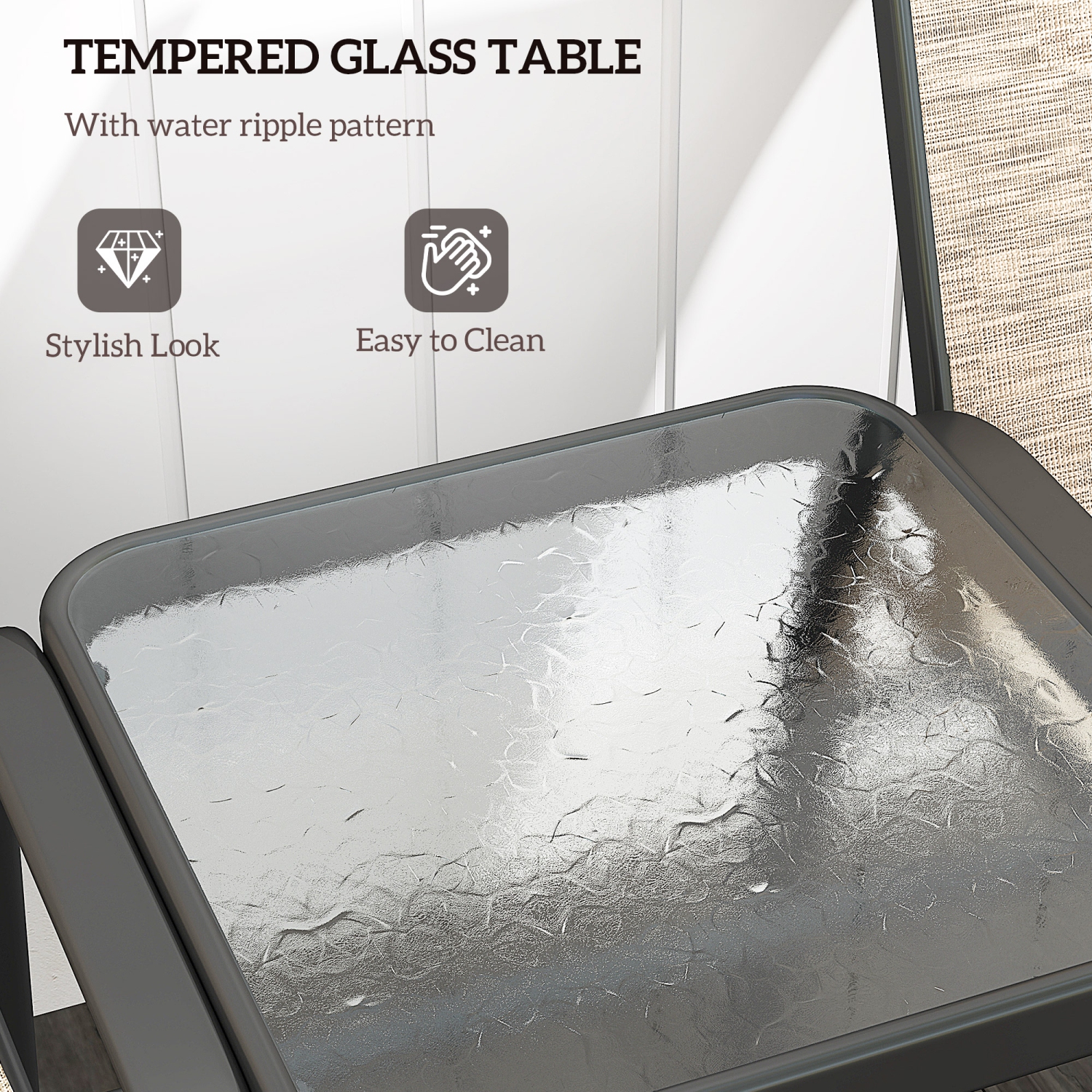 Causeuse extérieure Outsunny, banc d'extérieur avec table en verre, banc de jardin avec siège en filet perméable à l'air, dossier haut, accoudoirs,