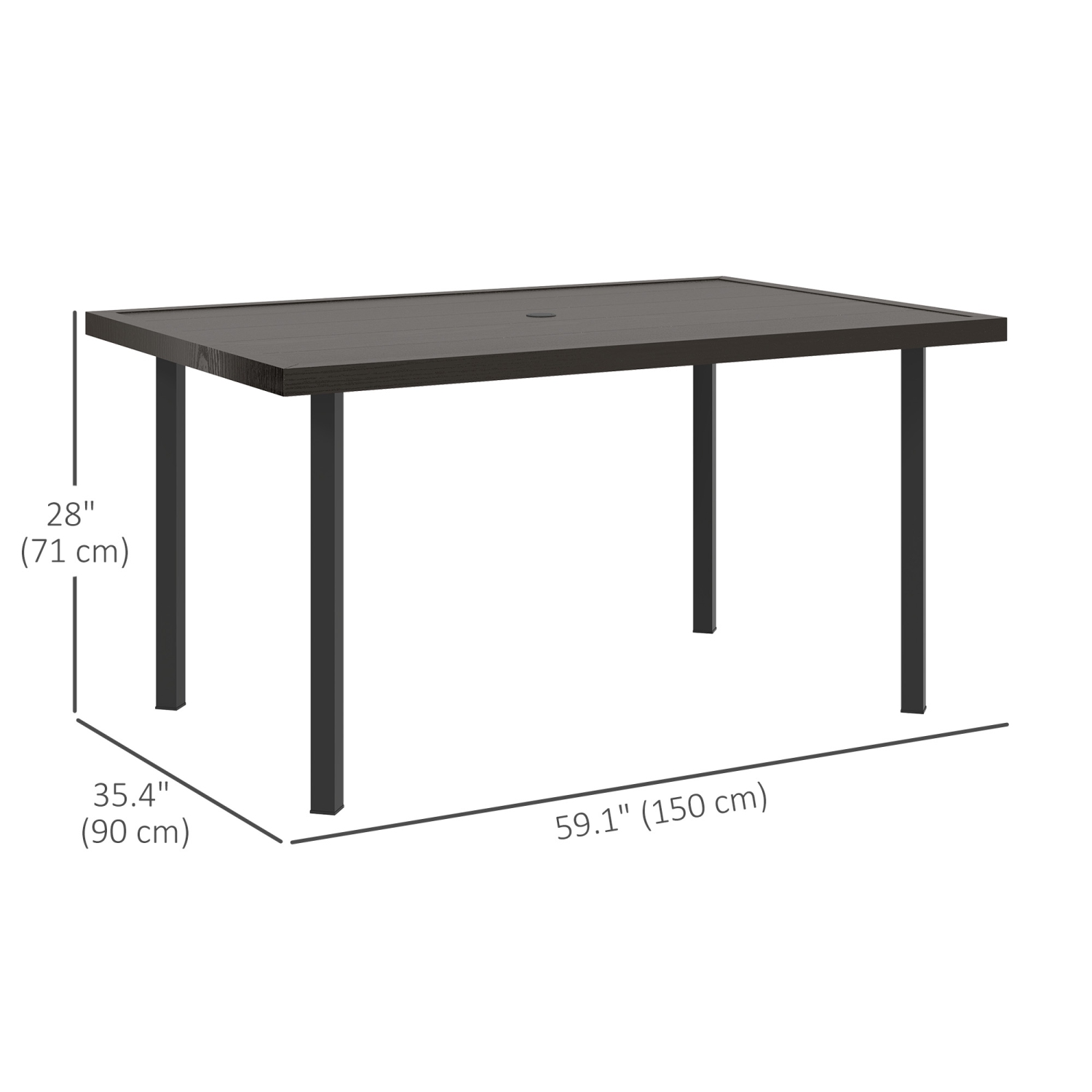 Outsunny Outdoor Dining Table for 6, Steel Patio Table with 2.1" Umbrella Hole, Rectangle Patio Dining Table for Lawn, Garden, Porch, Backyard, 59" x