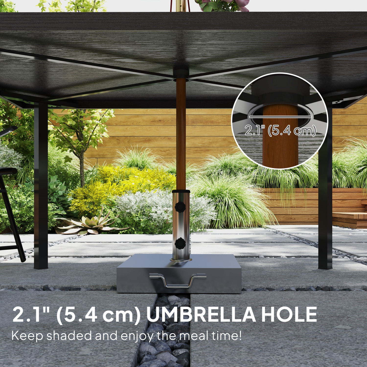 Outsunny Outdoor Dining Table for 6, Steel Patio Table with 2.1" Umbrella Hole, Rectangle Patio Dining Table for Lawn, Garden, Porch, Backyard, 59" x