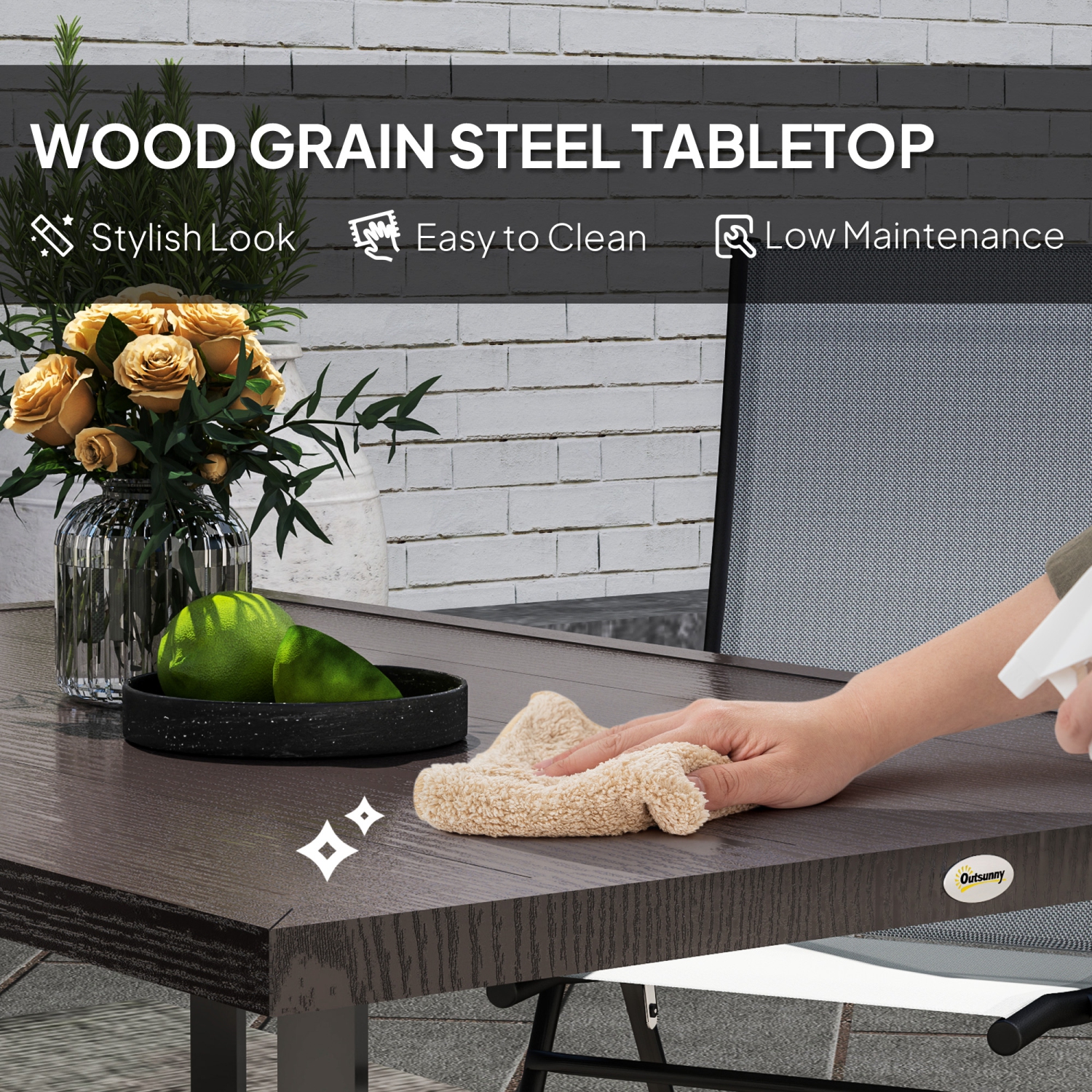 Outsunny Outdoor Dining Table for 6, Steel Patio Table with 2.1" Umbrella Hole, Rectangle Patio Dining Table for Lawn, Garden, Porch, Backyard, 59" x