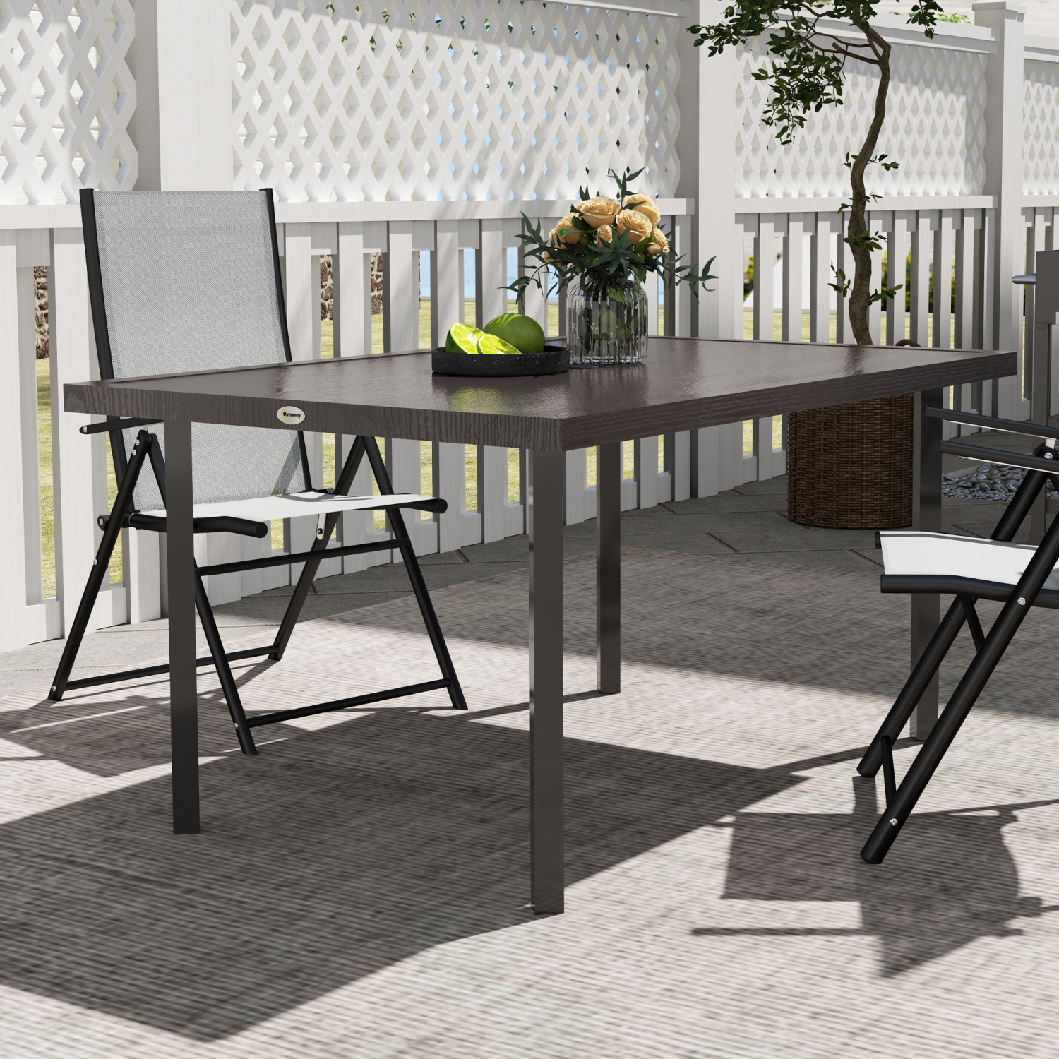 Outsunny Outdoor Dining Table for 6, Steel Patio Table with 2.1" Umbrella Hole, Rectangle Patio Dining Table for Lawn, Garden, Porch, Backyard, 59" x