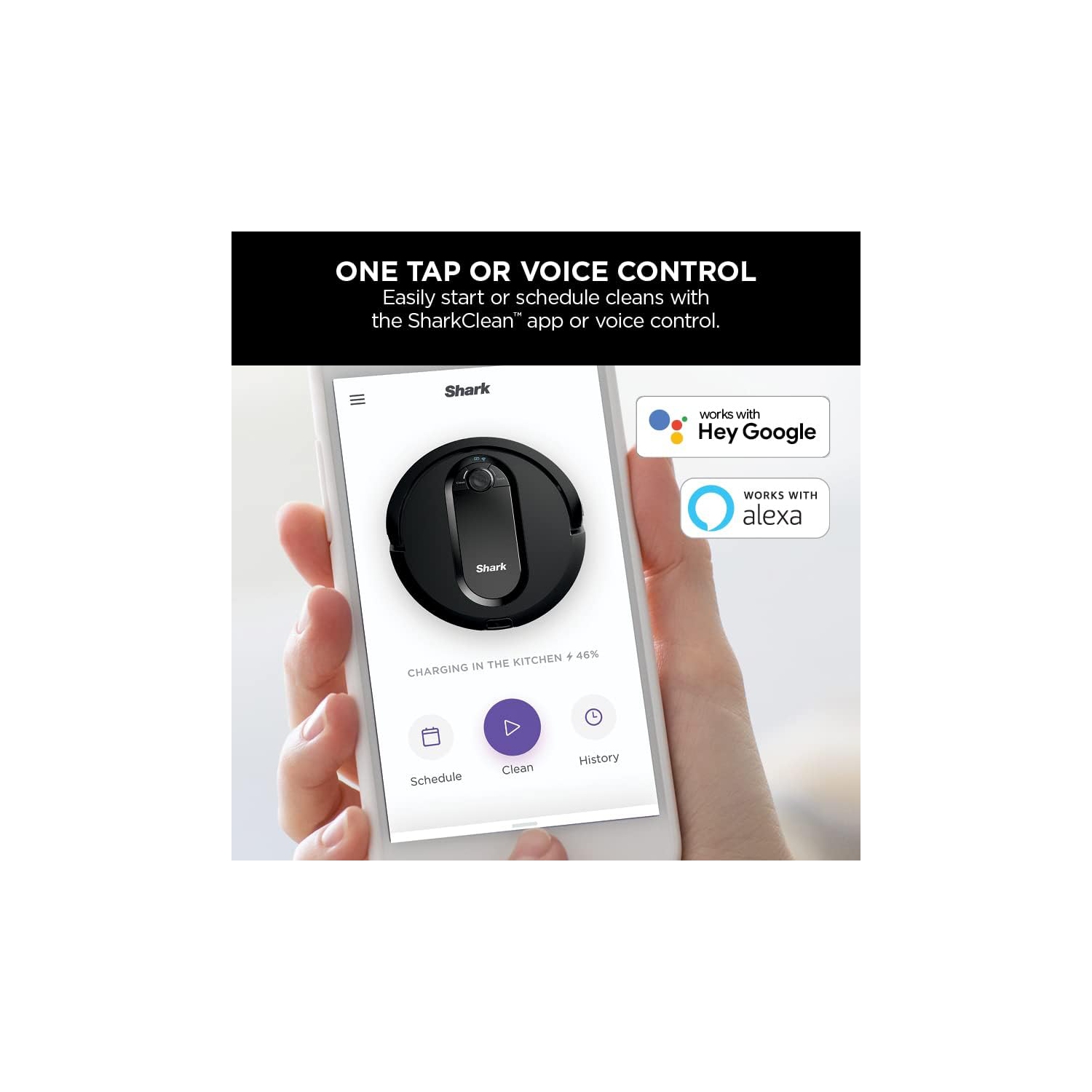 Aspirateur robot RV990CA EZ de Shark avec nettoyage de rangée par rangée, aspiration puissante, idéal pour les poils d'animaux, le Wi-Fi, les tapis