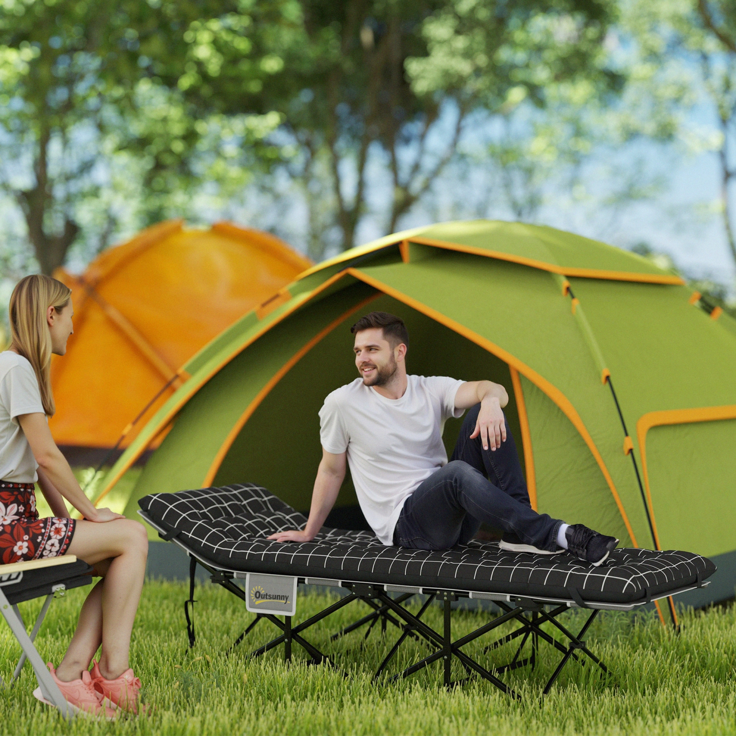 Outsunny Camping Cot for Adults with Mattress, 26.4" Wide Folding Bed with Storage Pocket, Carry Bag and Non Slip Feet for Outdoor Travel Home