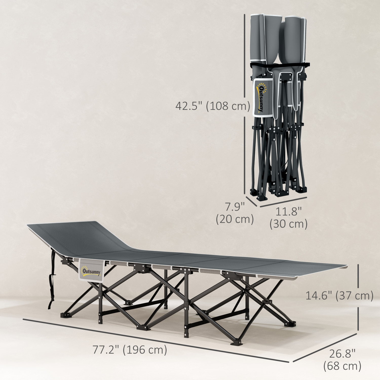 Outsunny Camping Cot for Adults with Mattress, 26.8" Wide Folding Bed with Carry Bag and Non-Slip Feet for Outdoor Travel Home Office, Max Load 330