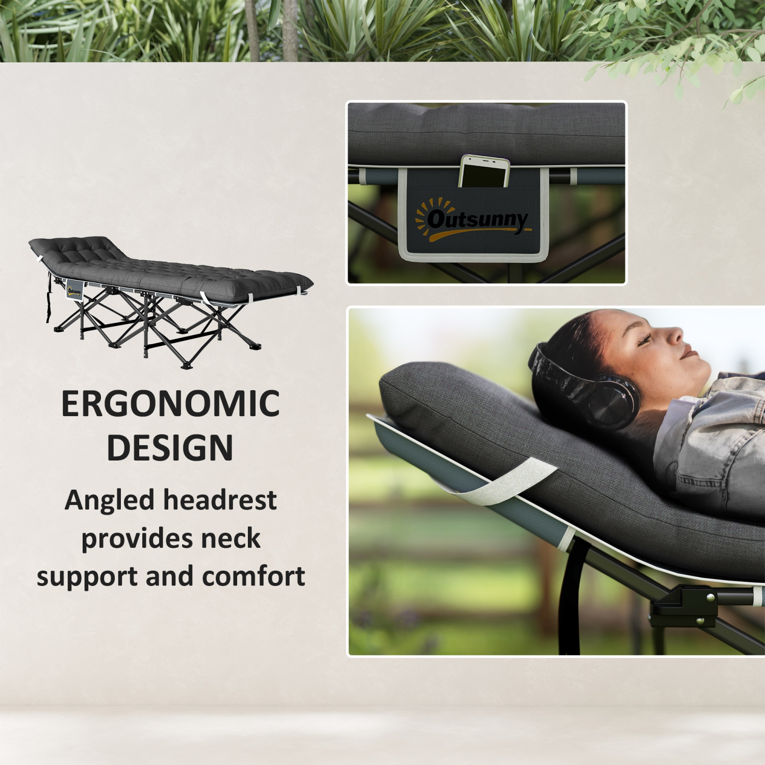 Outsunny Camping Cot for Adults with Mattress, 26.8" Wide Folding Bed with Carry Bag and Non-Slip Feet for Outdoor Travel Home Office, Max Load 330