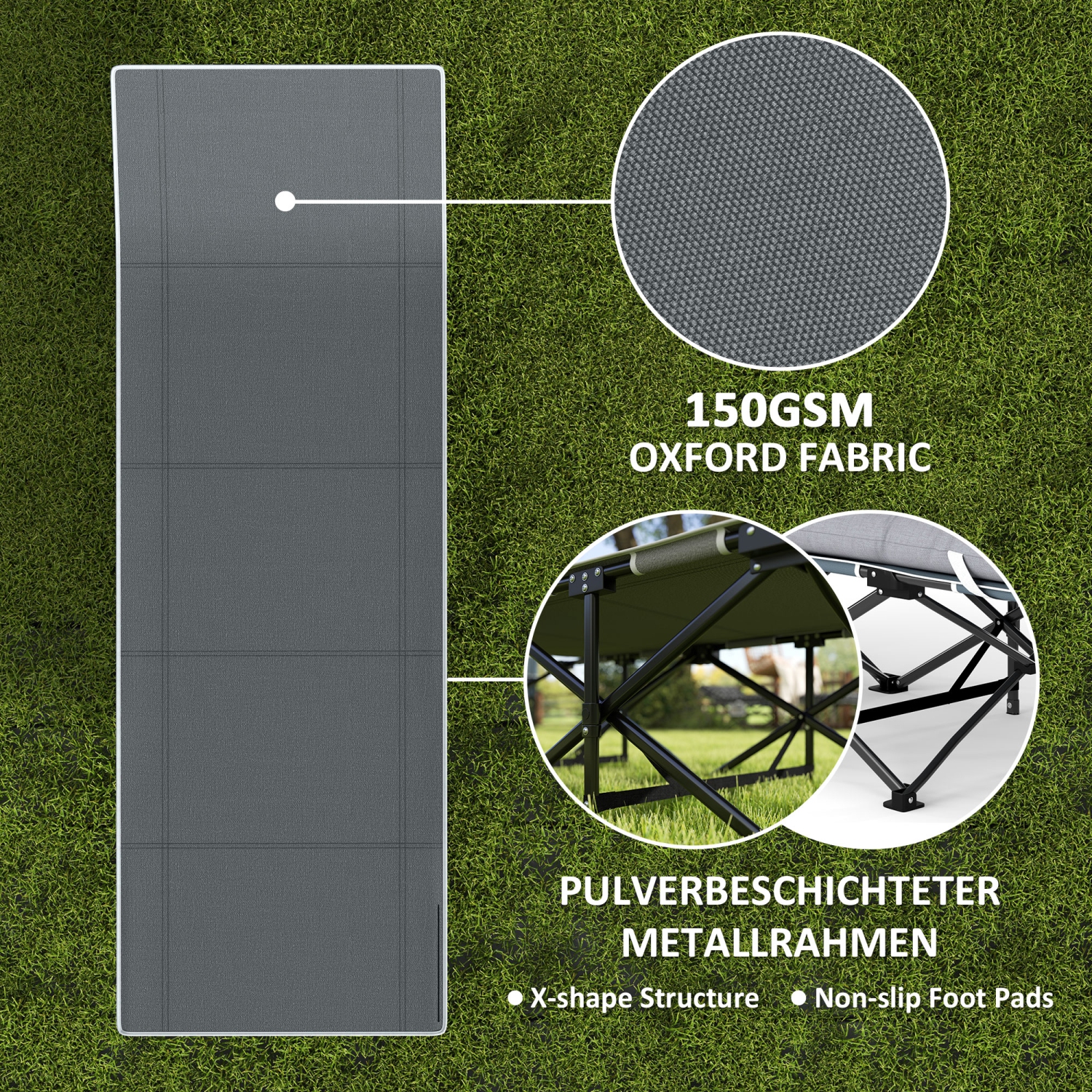 Outsunny Camping Cot for Adults with Mattress, 26.8" Wide Folding Bed with Carry Bag and Non-Slip Feet for Outdoor Travel Home Office, Max Load 330