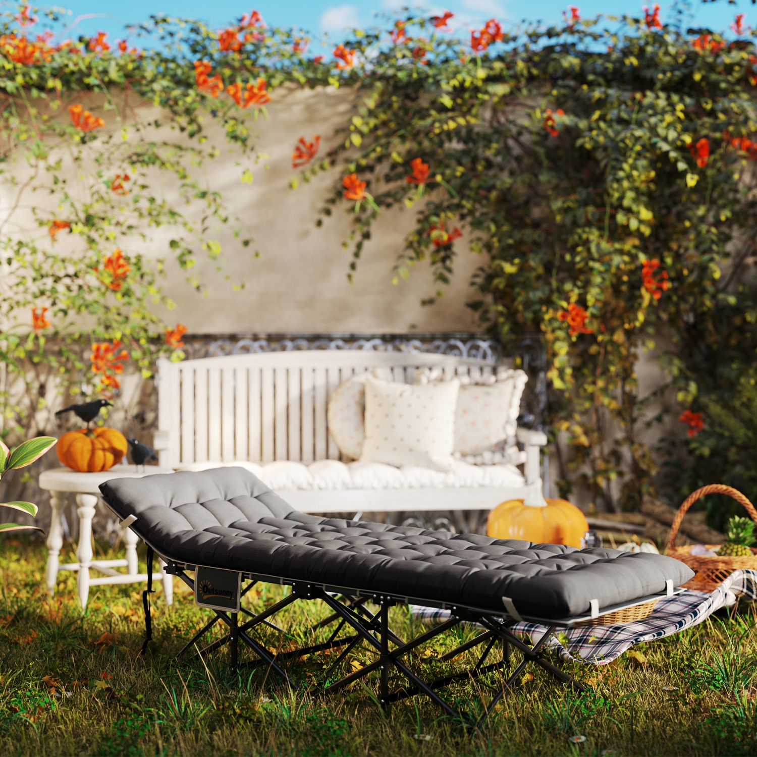 Outsunny Camping Cot for Adults with Mattress, 26.8" Wide Folding Bed with Carry Bag and Non-Slip Feet for Outdoor Travel Home Office, Max Load 330