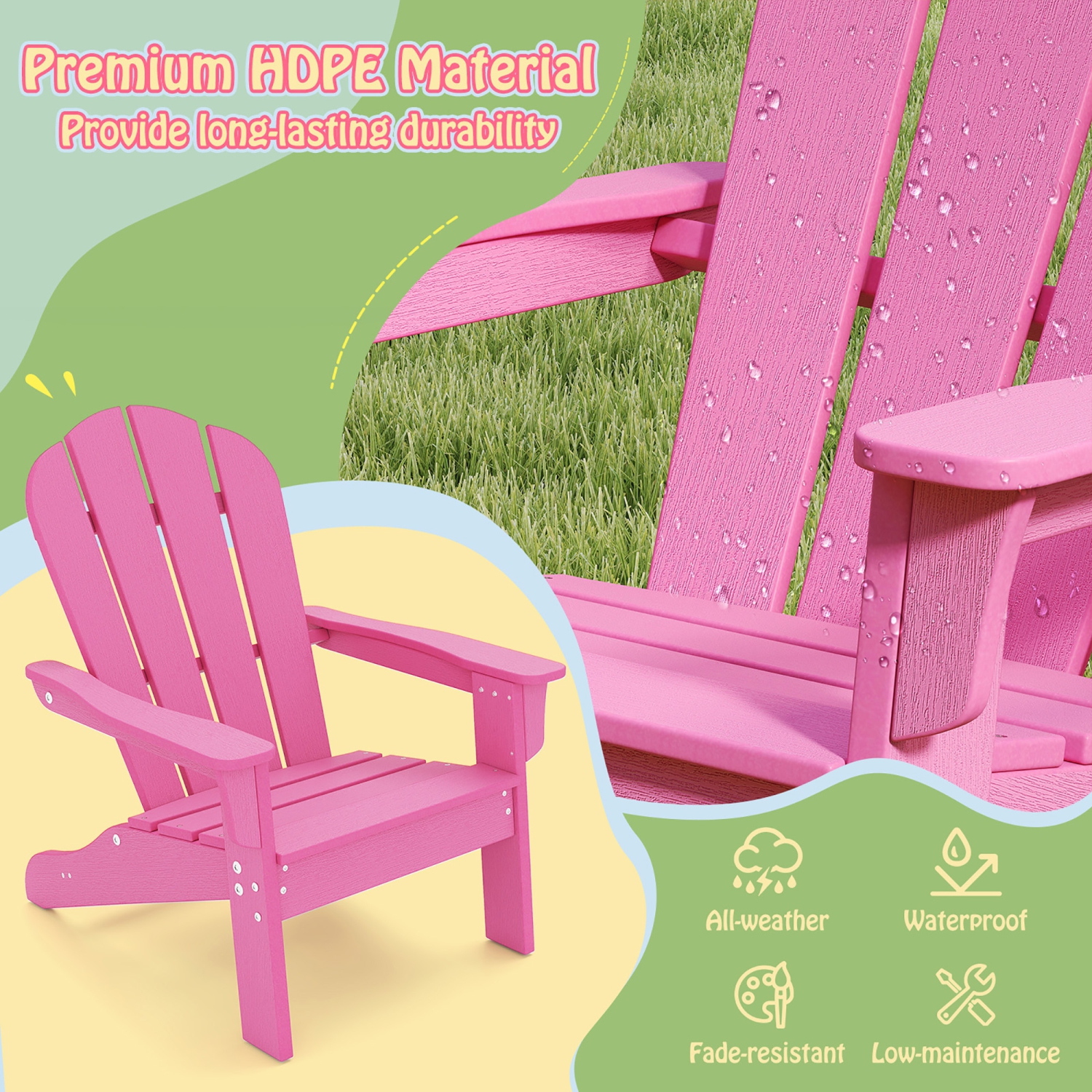 Gymax 2PCS Kid's Adirondack Chair All-Weather HDPE Toddler Lawn Chair w/ Ergonomic Design