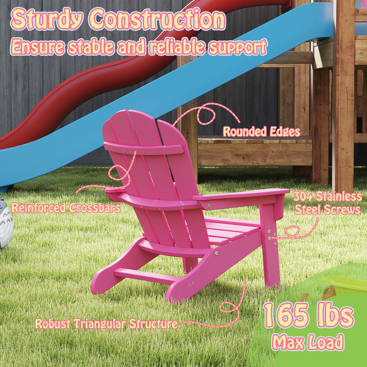 Gymax 2PCS Kid's Adirondack Chair All-Weather HDPE Toddler Lawn Chair w/ Ergonomic Design