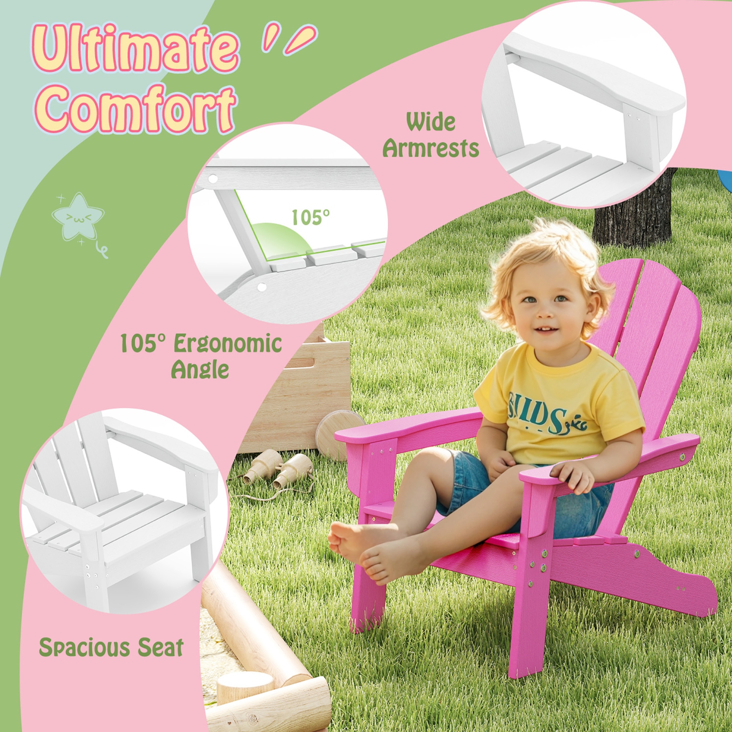Gymax 2PCS Kid's Adirondack Chair All-Weather HDPE Toddler Lawn Chair w/ Ergonomic Design