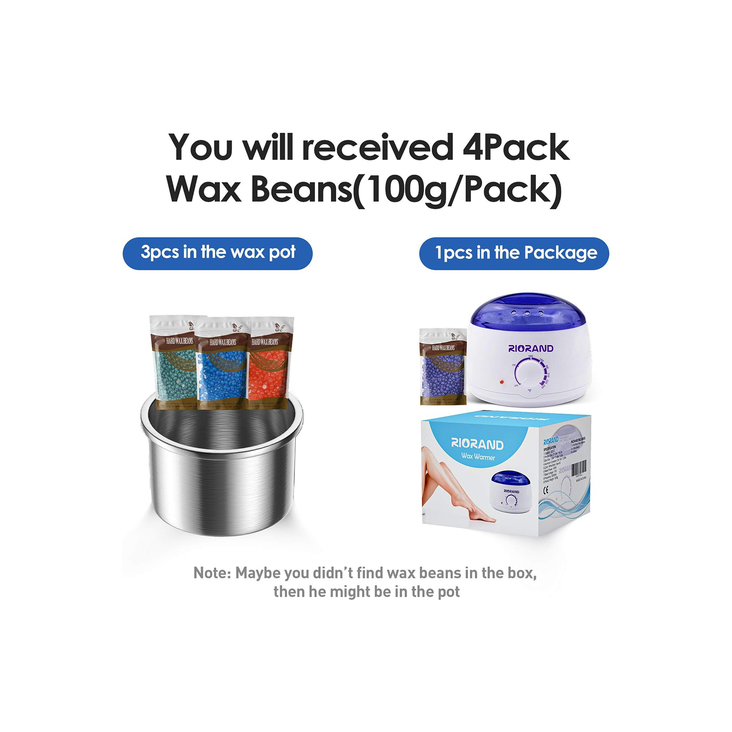 Trousse d'épilation pour chauffe-cire RioRand avec haricots à cire dure et applicateurs de cire