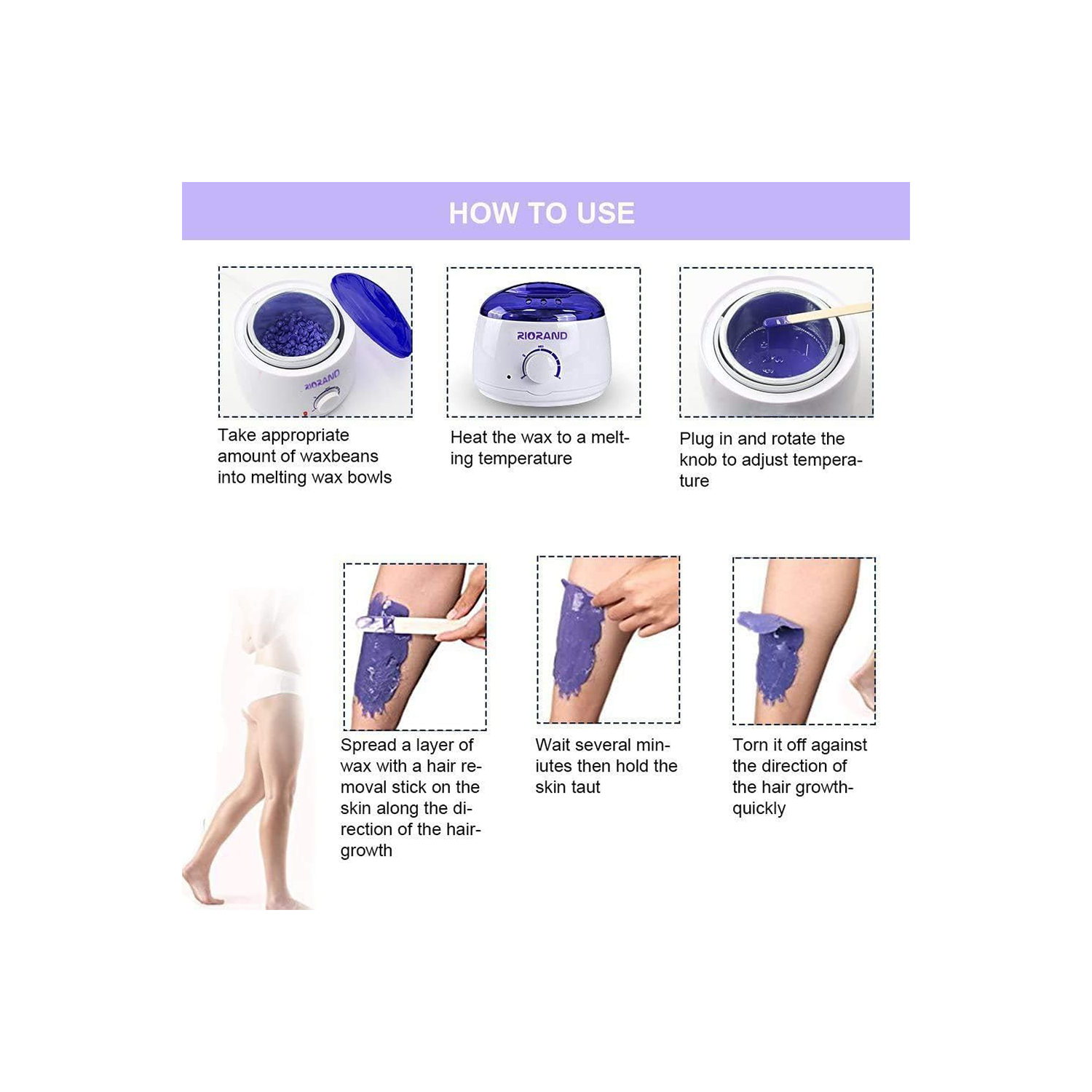 Trousse d'épilation pour chauffe-cire RioRand avec haricots à cire dure et applicateurs de cire