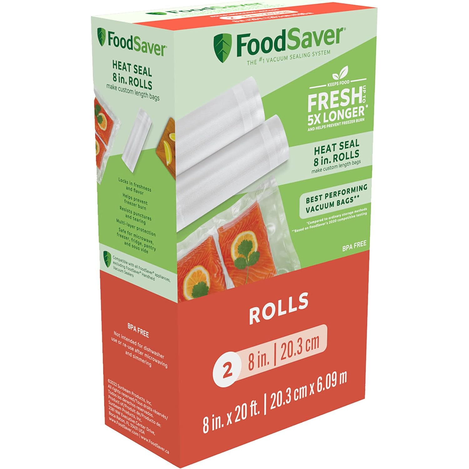 FoodSaver - 2 Pack Vacuum Sealer Rolls, 8in x 20ft, BPA Free