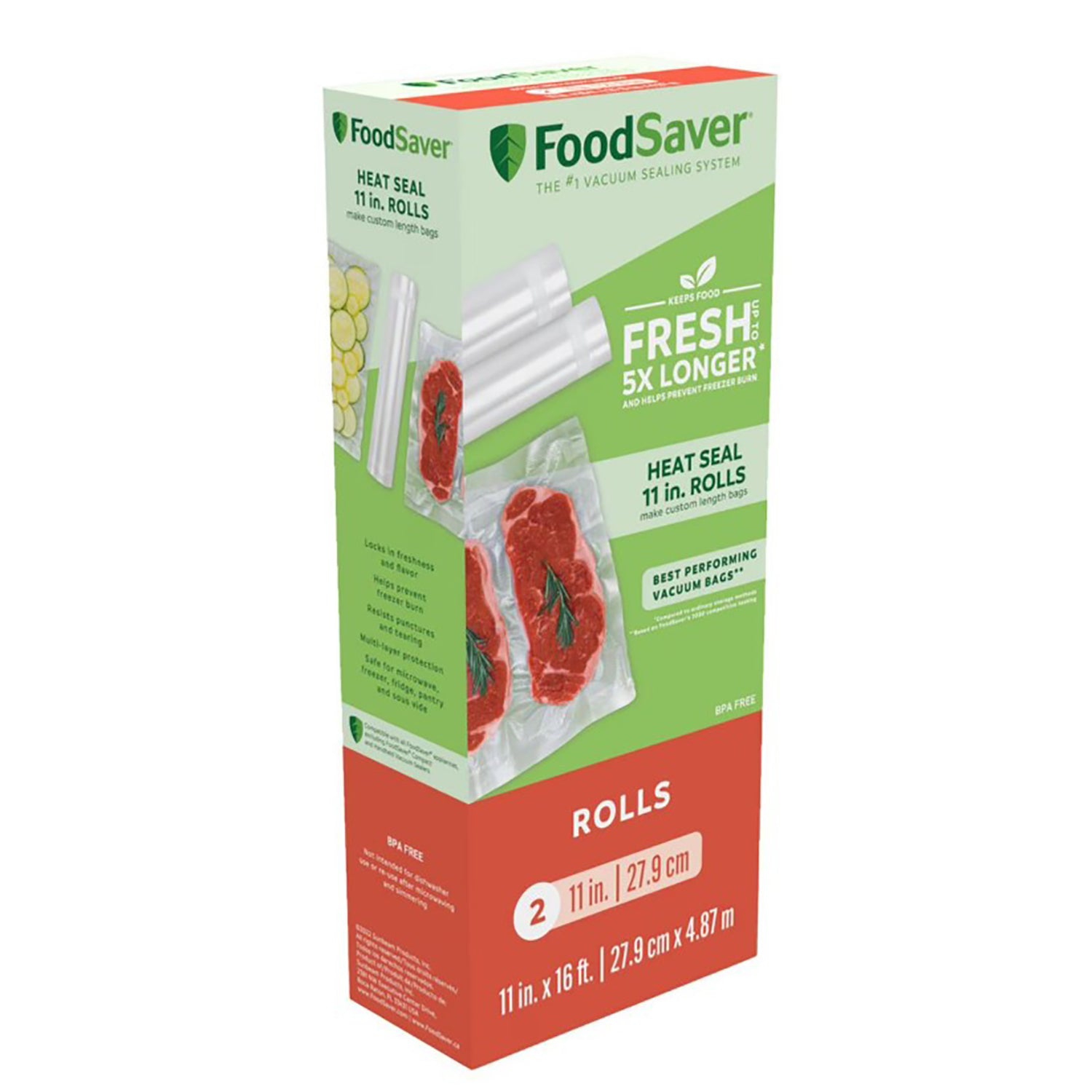 FoodSaver - 2 Pack Vacuum Sealer Rolls, 11in x 16ft, BPA Free