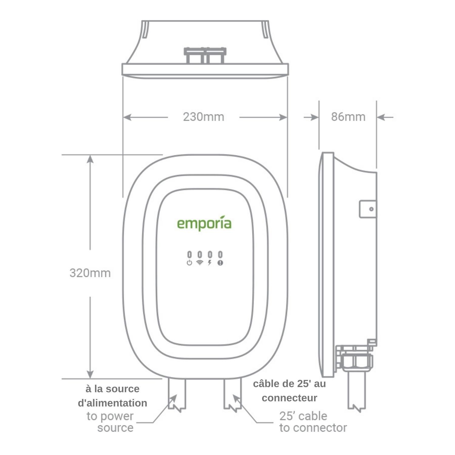 Chargeur pour véhicule électrique NEMA 14-50 J1772 de niveau 2 blanc 40 A d'Emporia avec gestion de charge