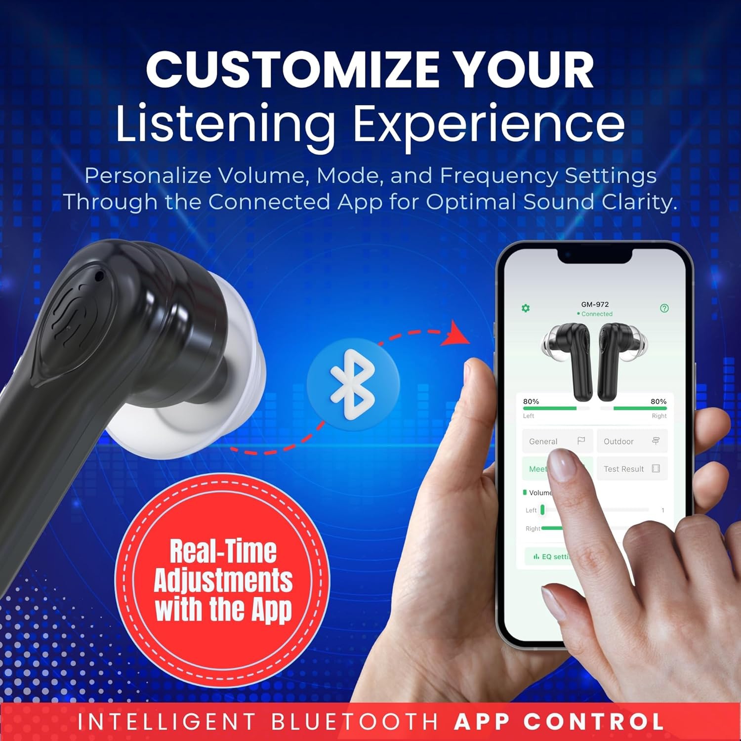 Premium Digital Hearing Aids for Seniors and Adults w/Noise Reduction, Lightweight In-Ear Bluetooth Hearing Amplifiers, Smart App Control,