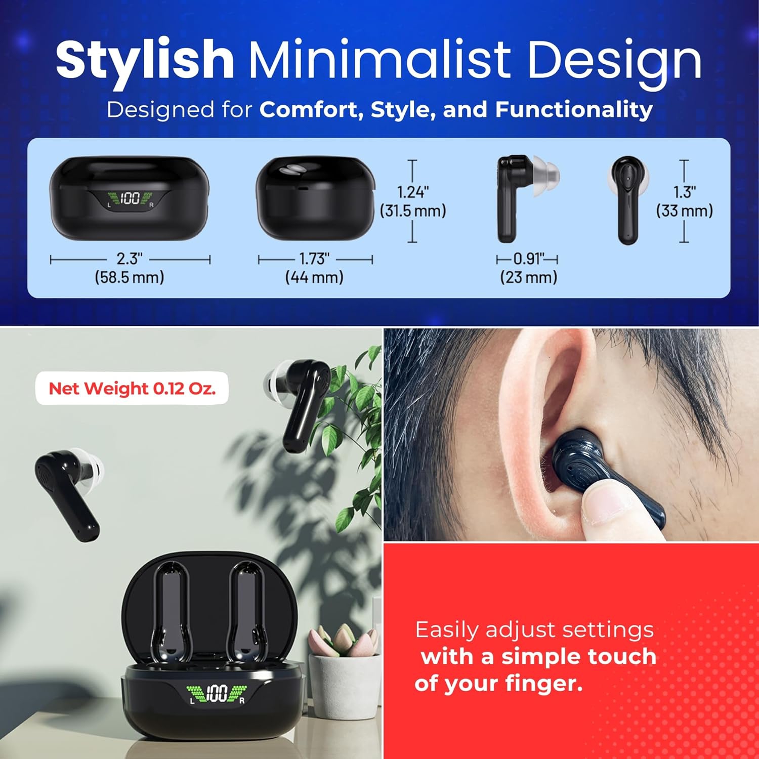 Premium Digital Hearing Aids for Seniors and Adults w/Noise Reduction, Lightweight In-Ear Bluetooth Hearing Amplifiers, Smart App Control,