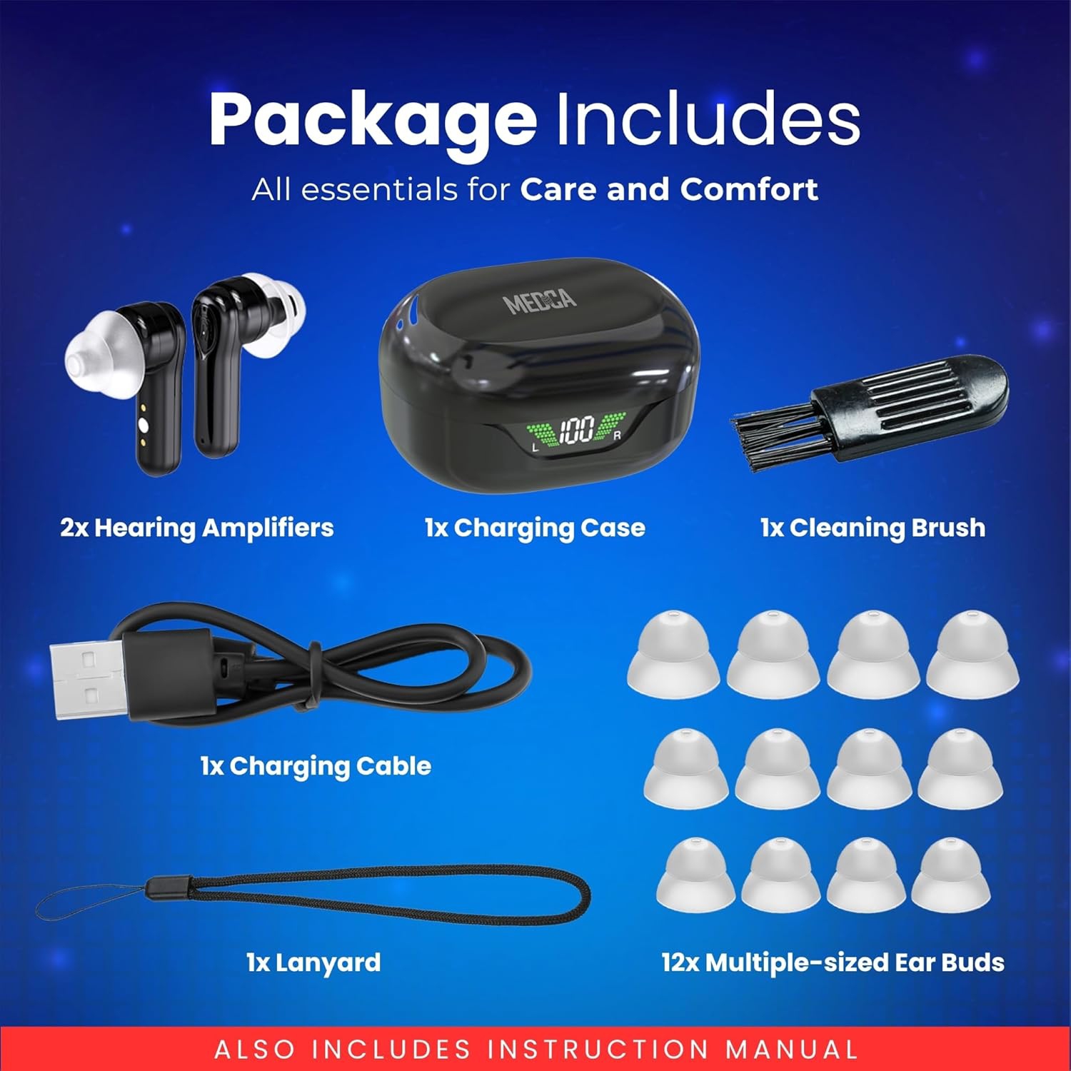 Premium Digital Hearing Aids for Seniors and Adults w/Noise Reduction, Lightweight In-Ear Bluetooth Hearing Amplifiers, Smart App Control,