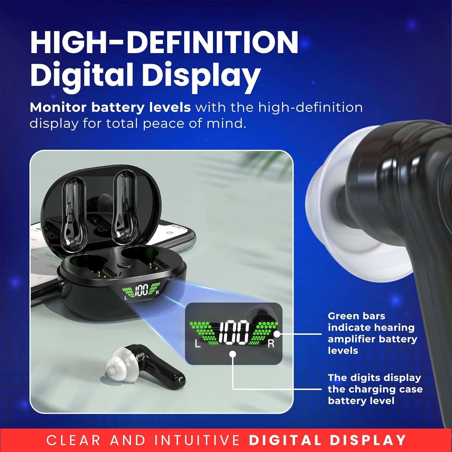 Premium Digital Hearing Aids for Seniors and Adults w/Noise Reduction, Lightweight In-Ear Bluetooth Hearing Amplifiers, Smart App Control,