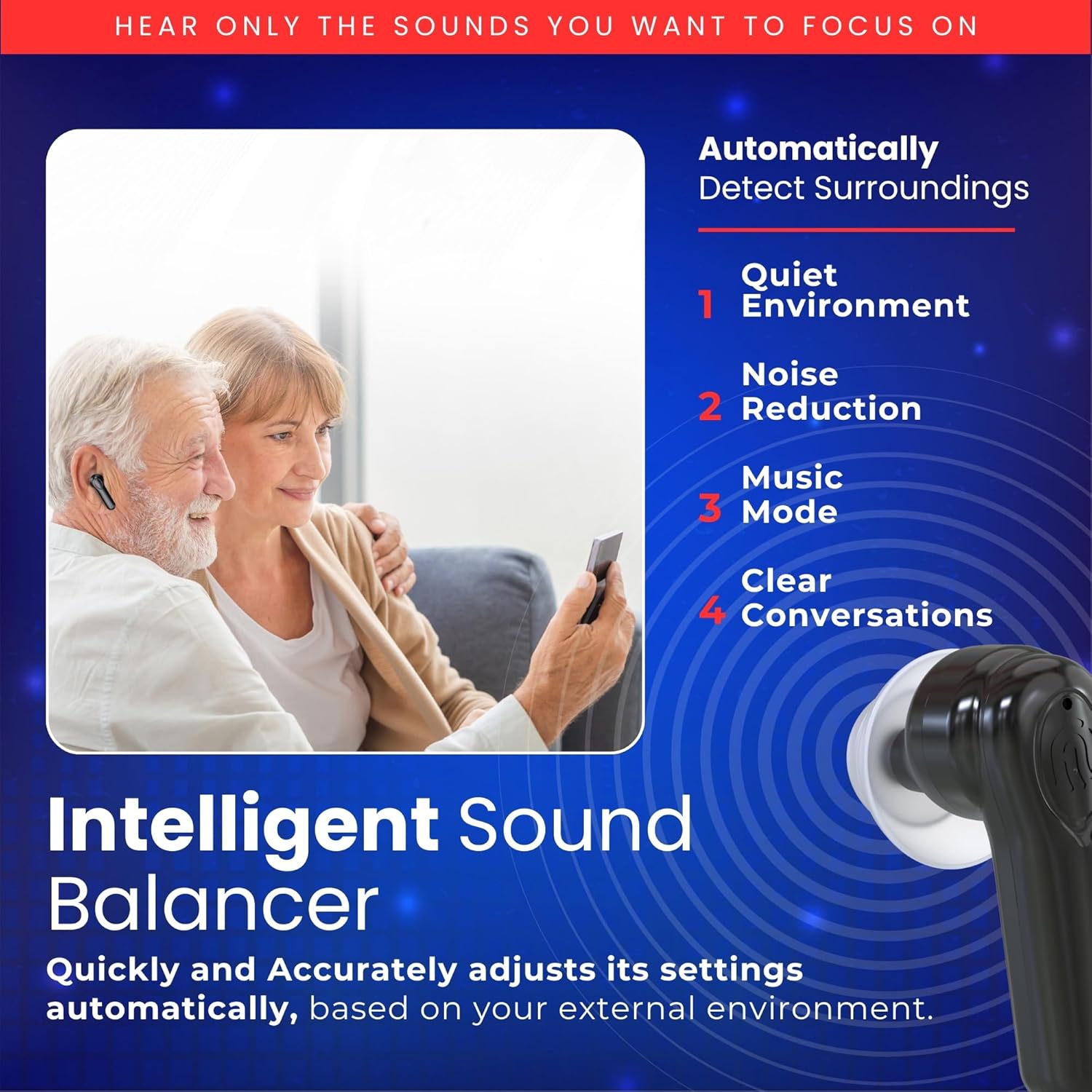 Premium Digital Hearing Aids for Seniors and Adults w/Noise Reduction, Lightweight In-Ear Bluetooth Hearing Amplifiers, Smart App Control,