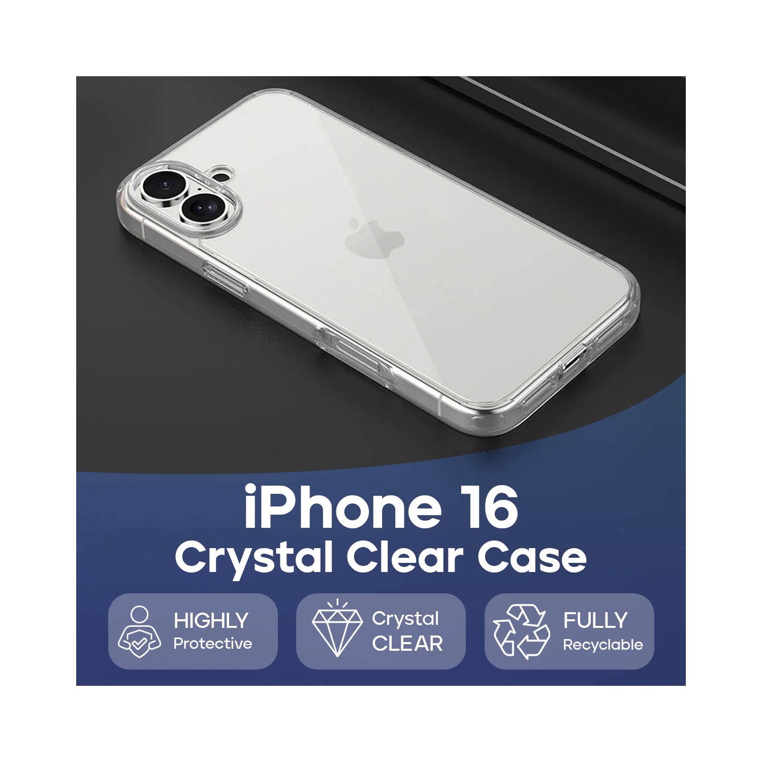 Étui antichoc Crystal Clear d'Adreama pour iPhone 16