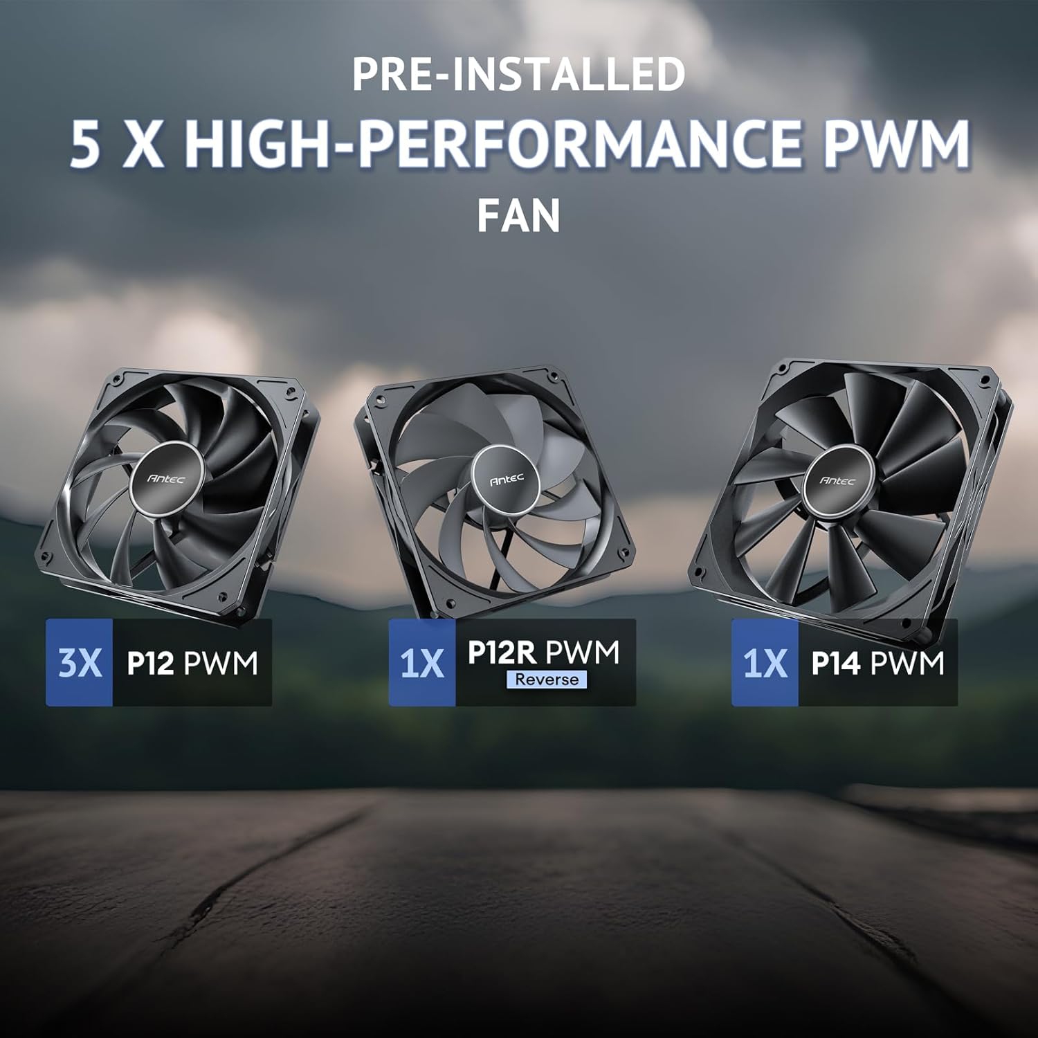 Flux d'Antec, 5 ventilateurs PWM inclus, jusqu'à 9 ventilateurs simultanément, type C, panneaux en fer maillé et cadre en bois