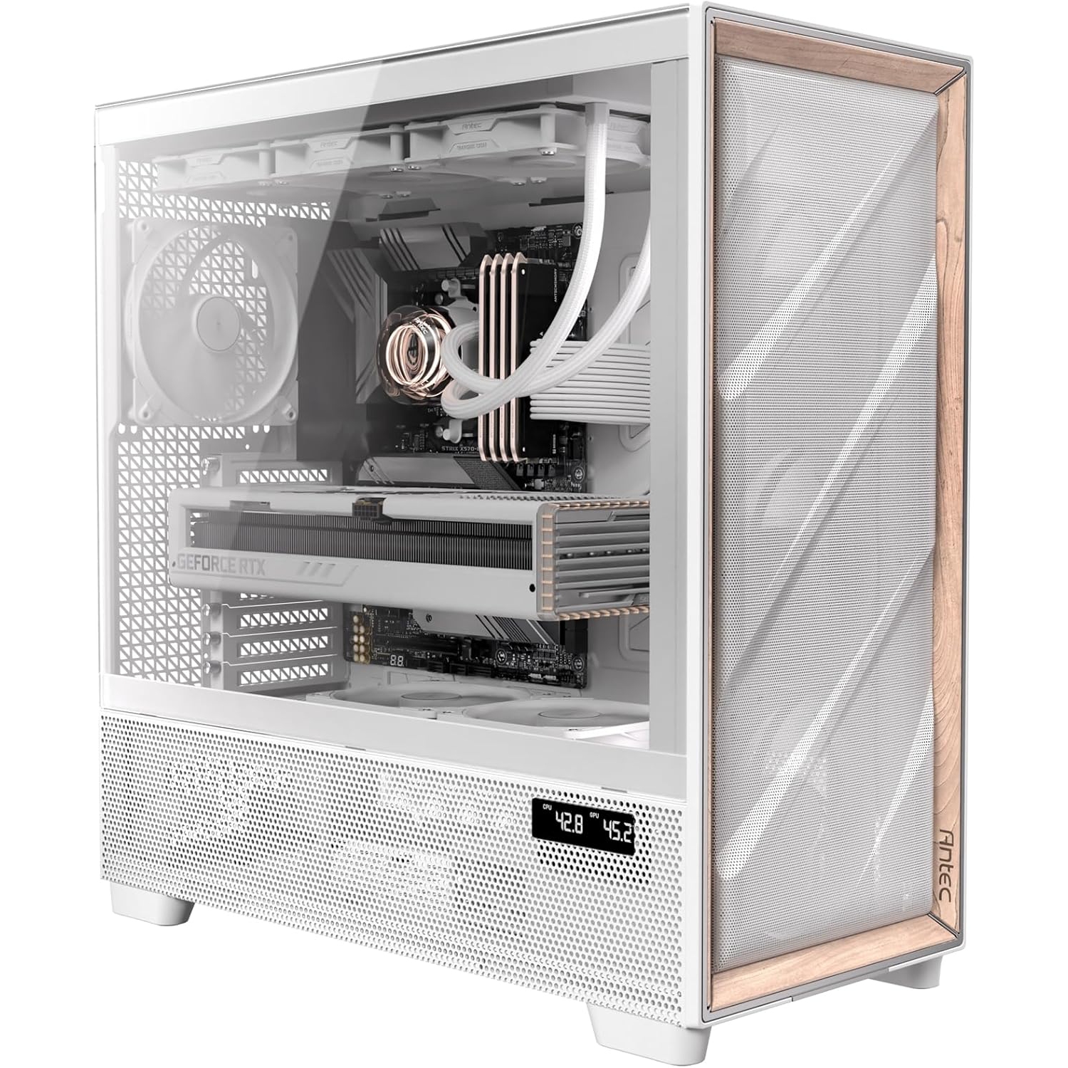 Antec Flux Pro White, 6 x PWM Fans Included, High-Airflow Front Panel with Birch Wood