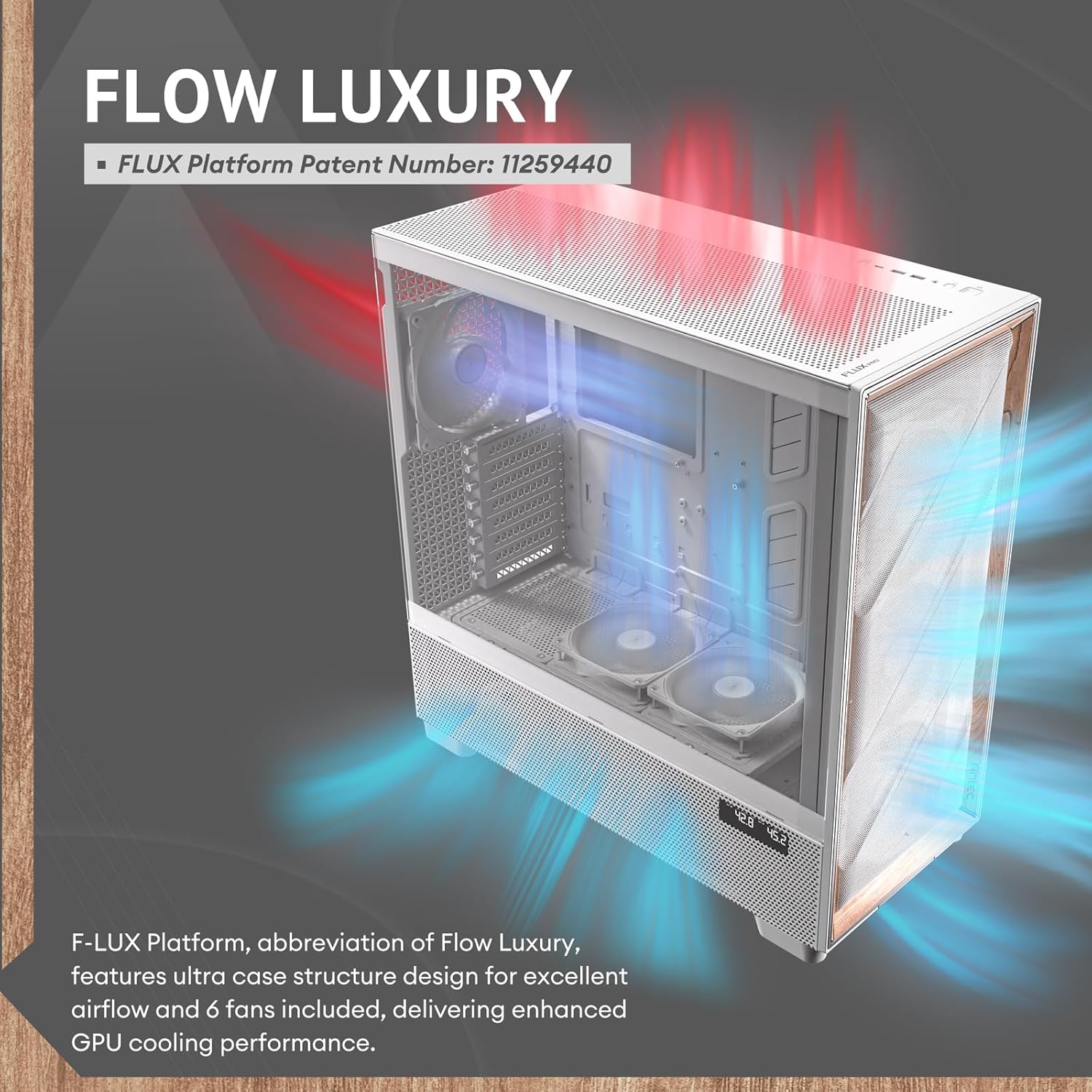 Antec Flux Pro White, 6 x PWM Fans Included, High-Airflow Front Panel with Birch Wood