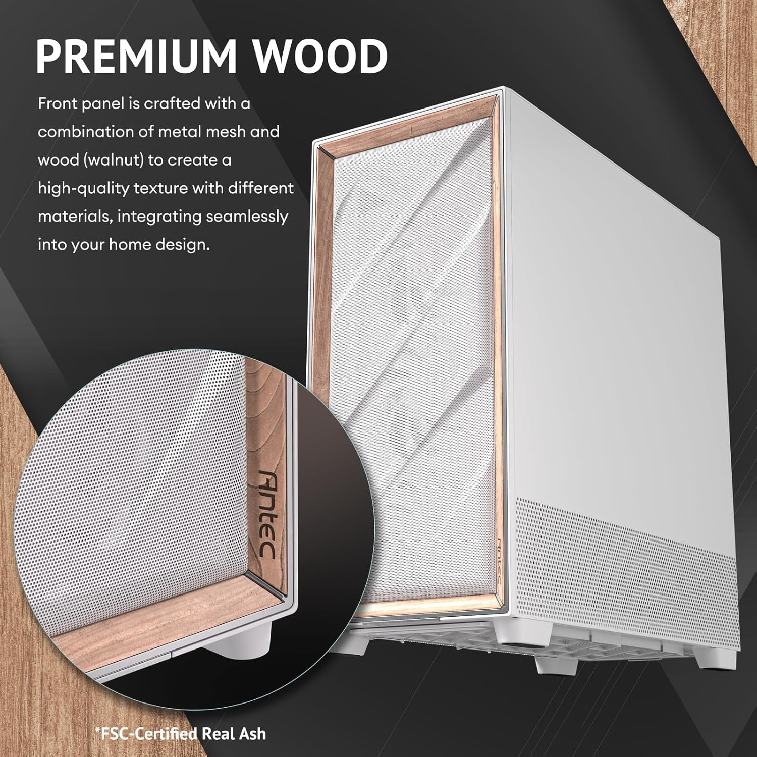 Antec Flux Pro White, 6 x PWM Fans Included, High-Airflow Front Panel with Birch Wood