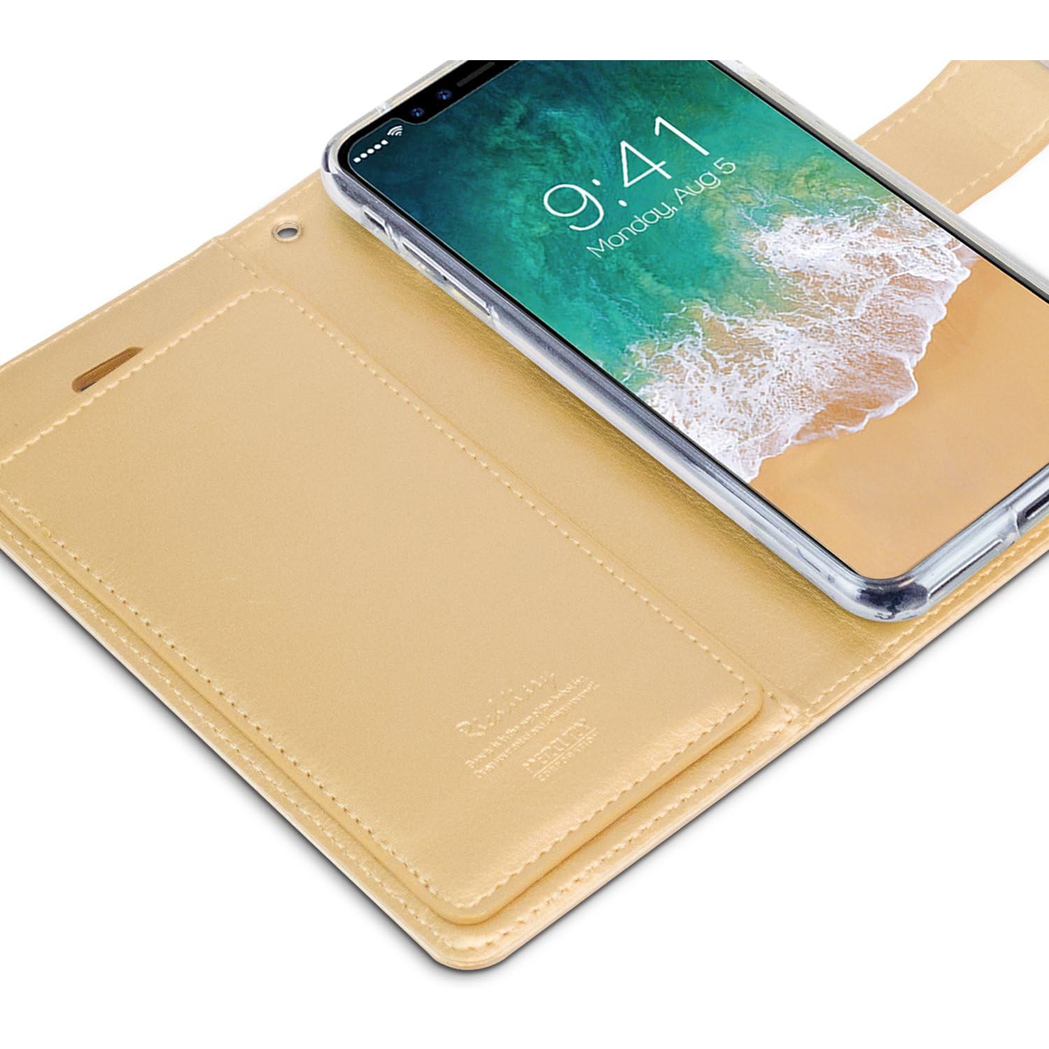 TopSave Goospery RICH MAX(5) Card Slot w/Magnetic Clip Leather Folio Wallet Flip For Samsung Galaxy S25 6.2-inch, Gold