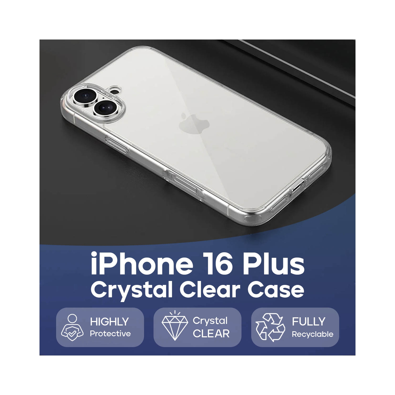 Étui antichoc transparent d'Adreama pour iPhone 16 Plus