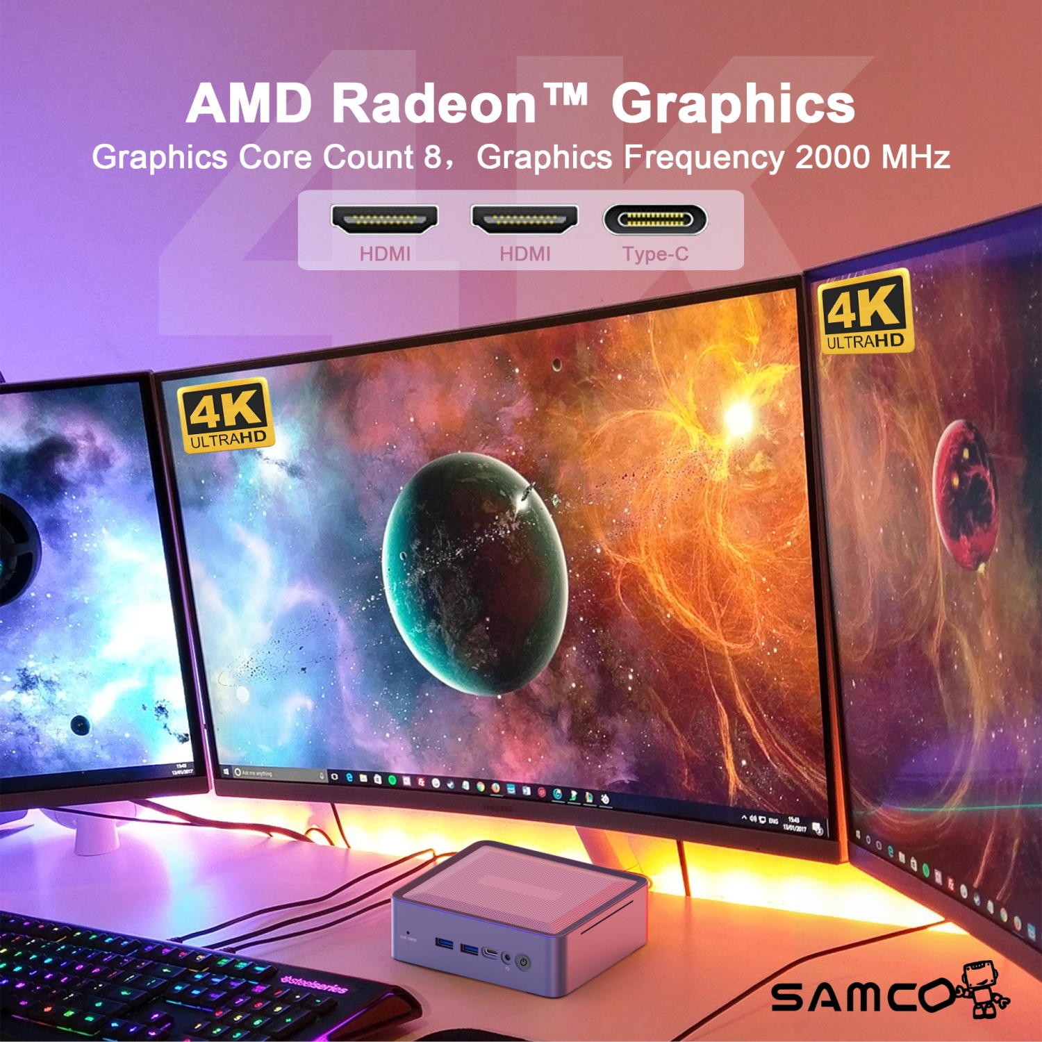 Samco GA01-550 Mini Desktop PC AMD Ryzen 7 5825U 16GB RAM 512GB SSD Wi-Fi 6E BT 5.2 Windows 11 Pro