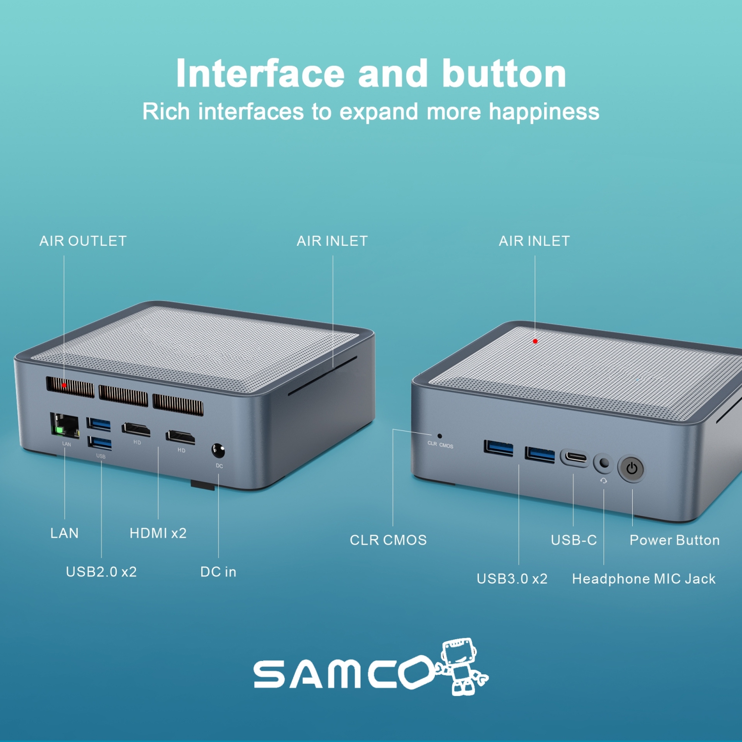SAMCO GA01-550 Mini Desktop PC, AMD Ryzen 7 5825U 32GB RAM 1TB SSD Wi-Fi 6E Windows 11 Pro