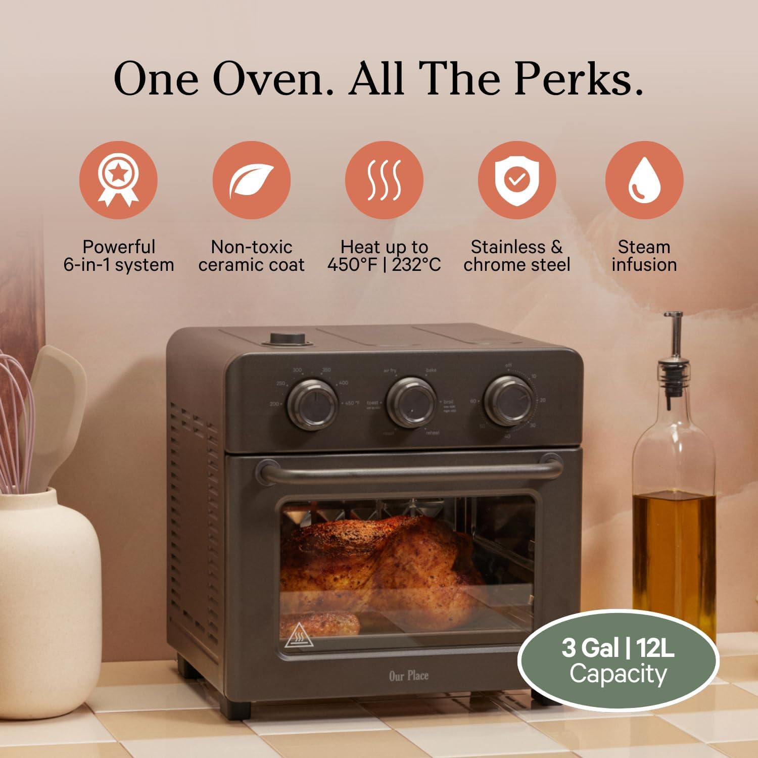Our Place Wonder Oven | 6-in-1 Air Fryer & Toaster Oven with Steam Infusion | Compact, Countertop Friendly, Fast Preheat, | Air Fry, Toast, Roast,